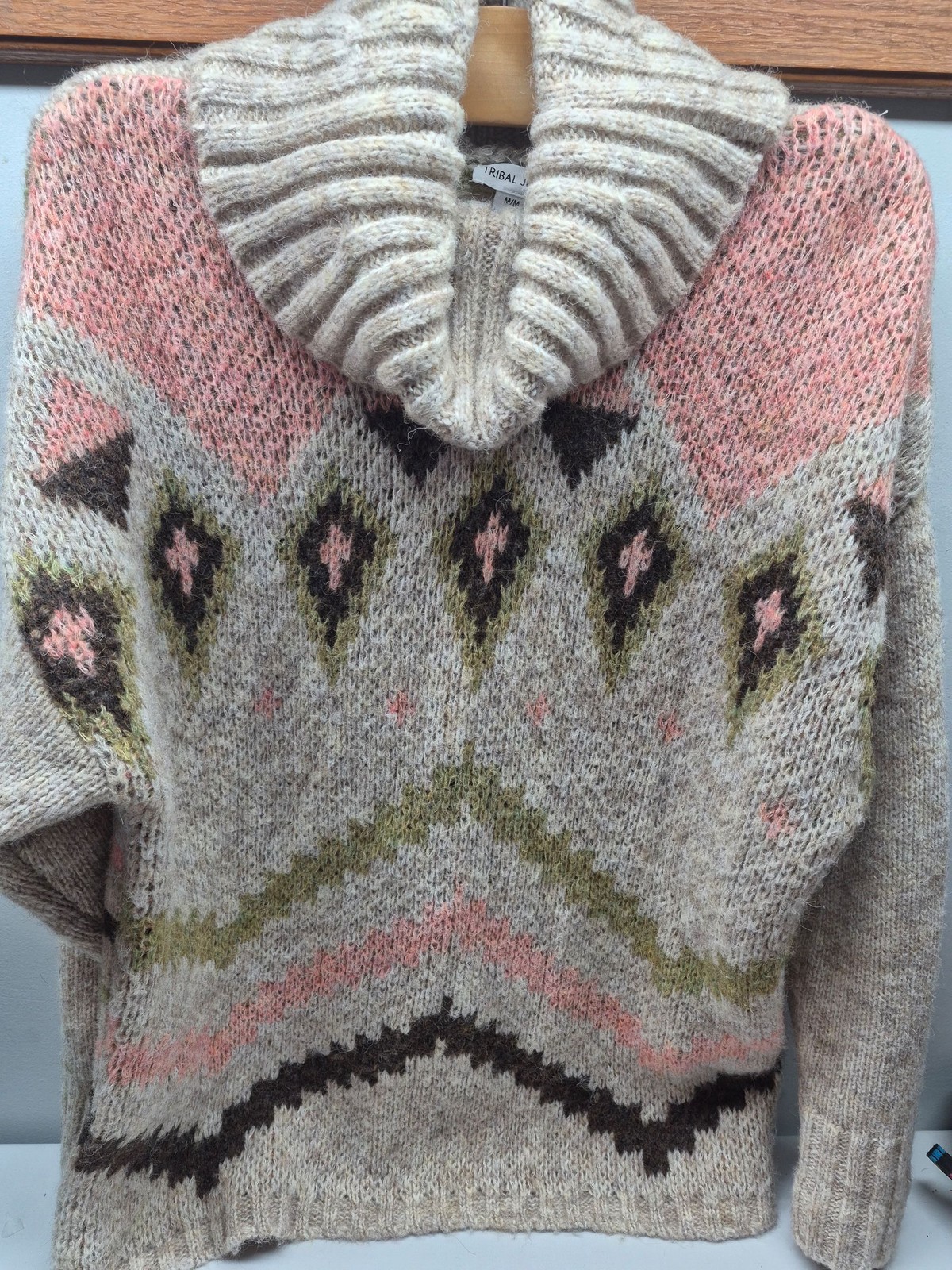 Tribal Jeans Drop Shoulder Cowl Neck Wool Sweater Womens Medium