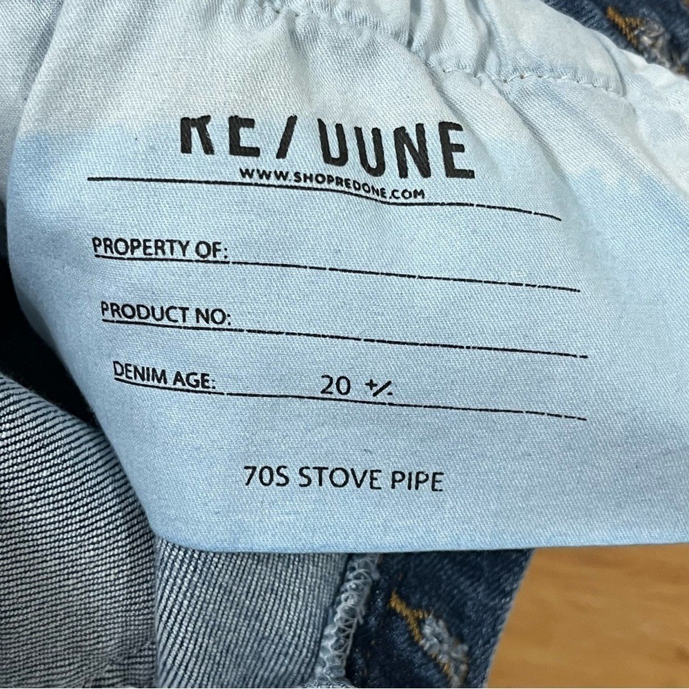 RE/DONE 70s Stove Pipe Jeans Blue 24 High Rise Straight Raw Hem Trendy