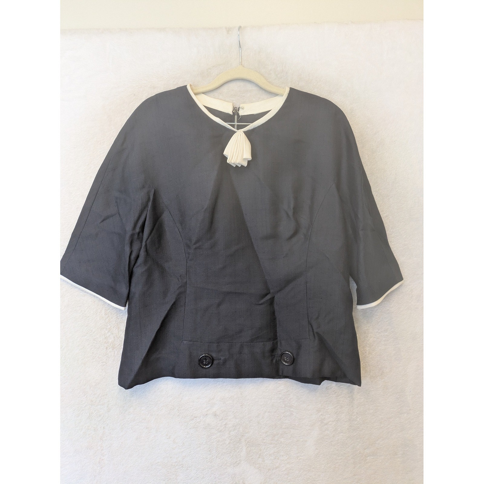 Jon Robert California Blouse Women’s Large Navy Blue Vintage 60s Contrast Trim