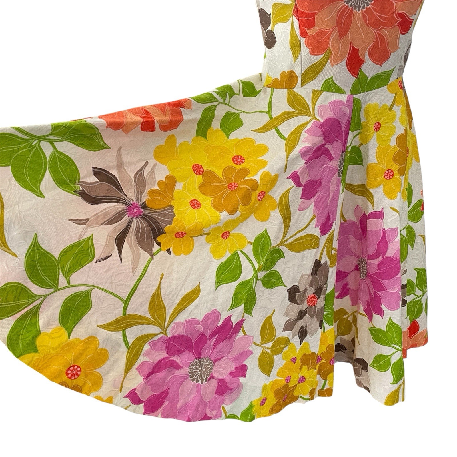 Vintage Swing Dress Homemade 6 Bright Floral Pink Green Purple Orange Sleeveless