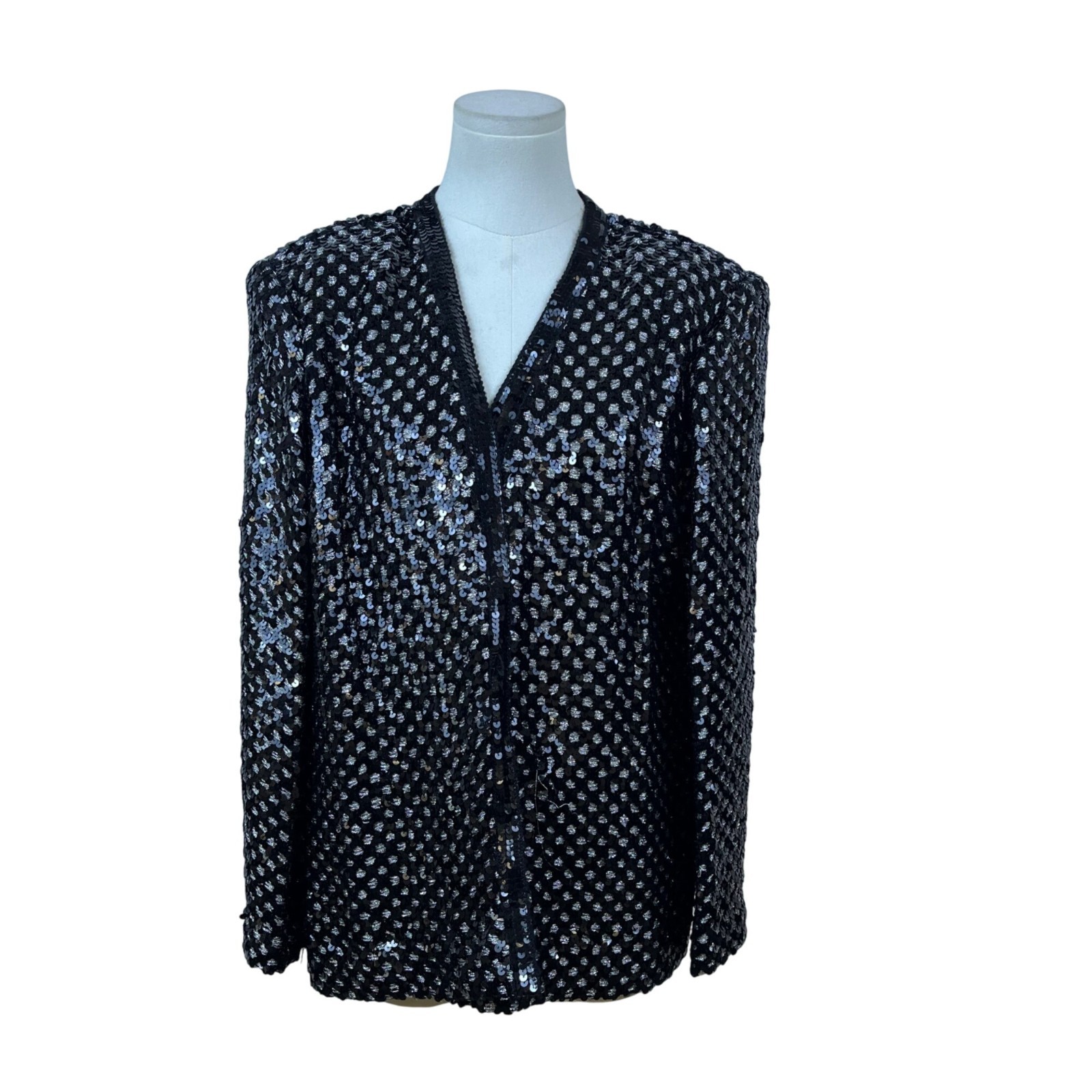 Vintage I. Magnin Women’s Black Sequin Acrylic Blazer Shimmer Sparkle Size 12