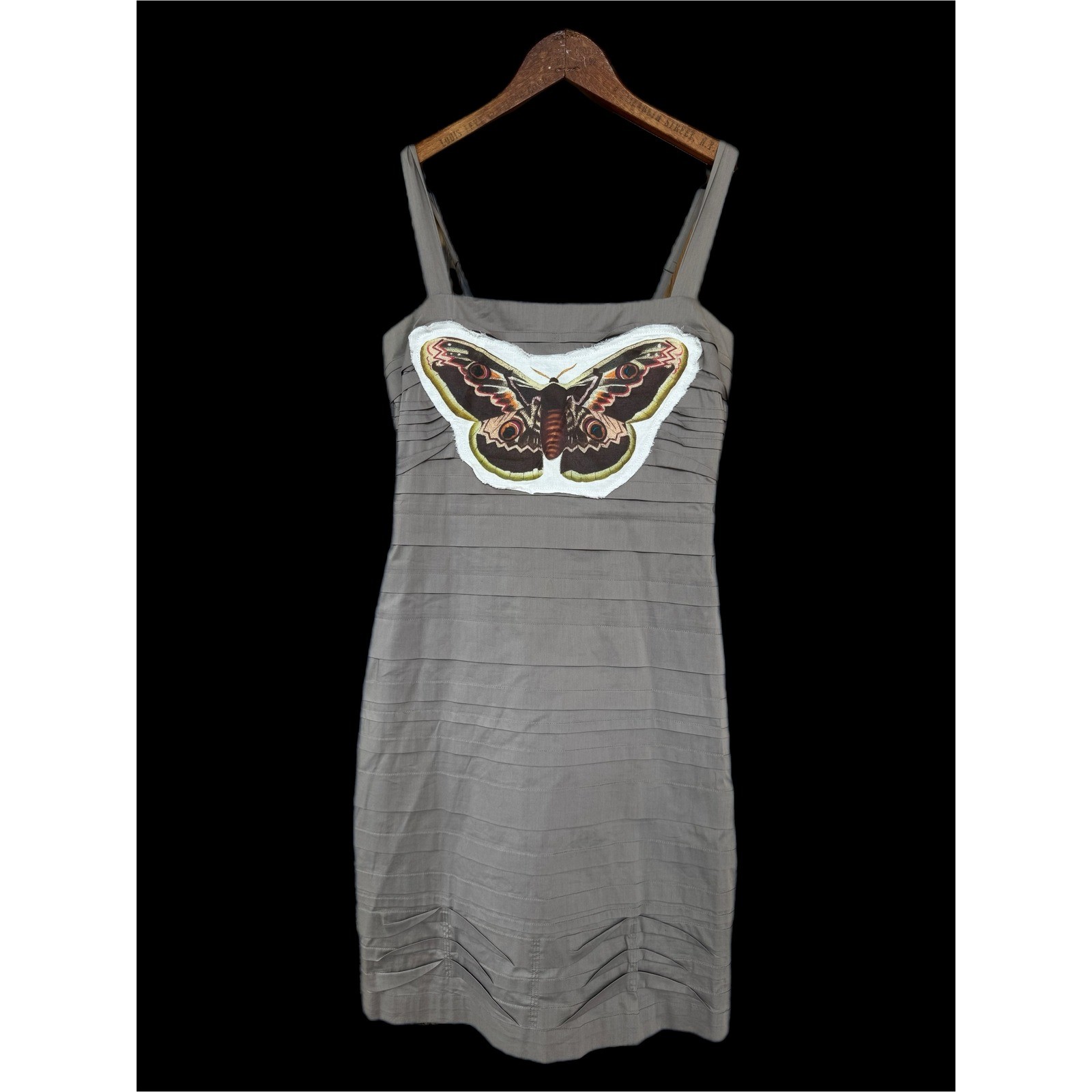 Upcycled BCBG Dress Moth Patch Bodycon Folk Art Whimsygoth Mini Size 2