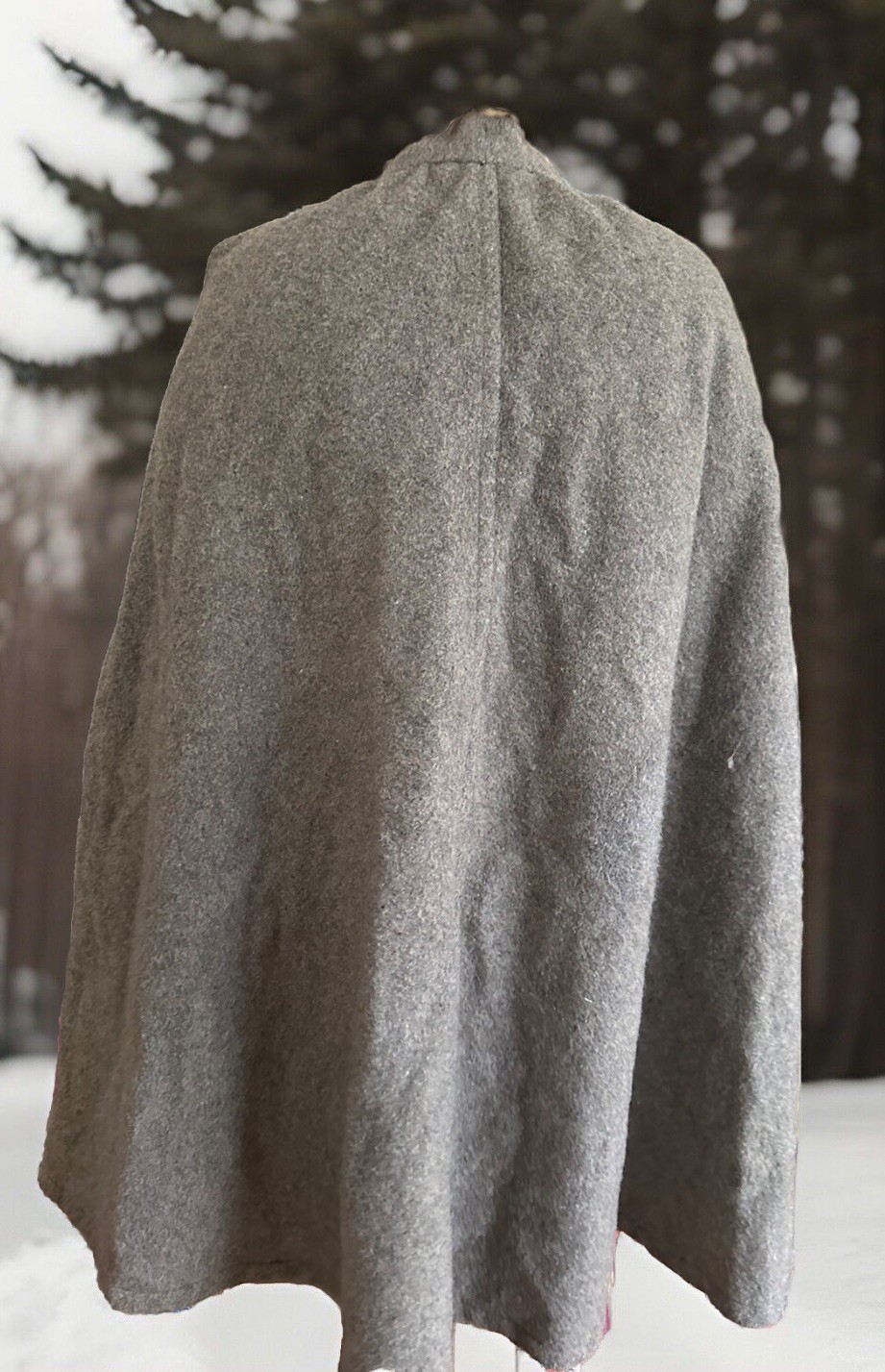 VTG Wool Opera Cape poncho Coat Cloak Blanket O/S Warm Fur Trim Pockets Hippie