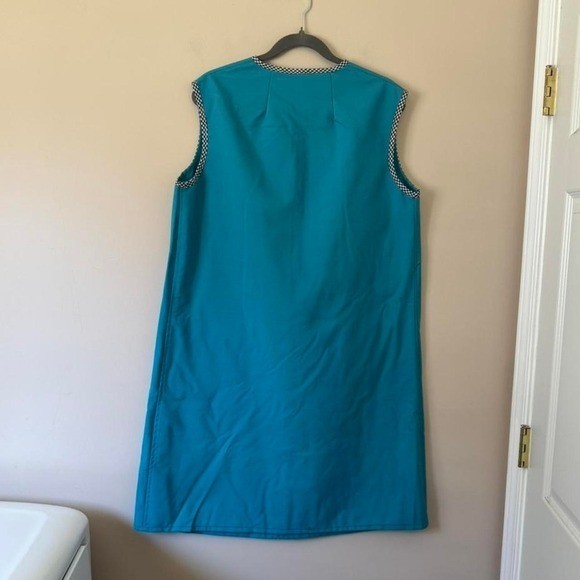 60s / 70s XL dark turquoise mod shift dress blue vintage plus size gingham