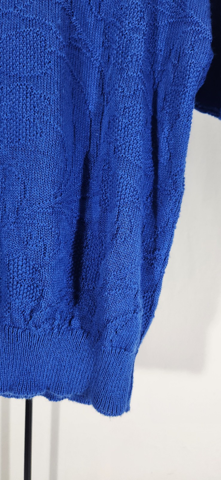 Vintage Cobalt Blue Knit Floral Sweater Alicia Cotton SZ SM