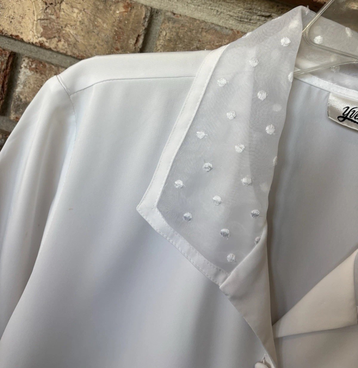 VTG Yves St. Clair Blouse White Sheer Collar Button Up Short Sleeve Sz 14