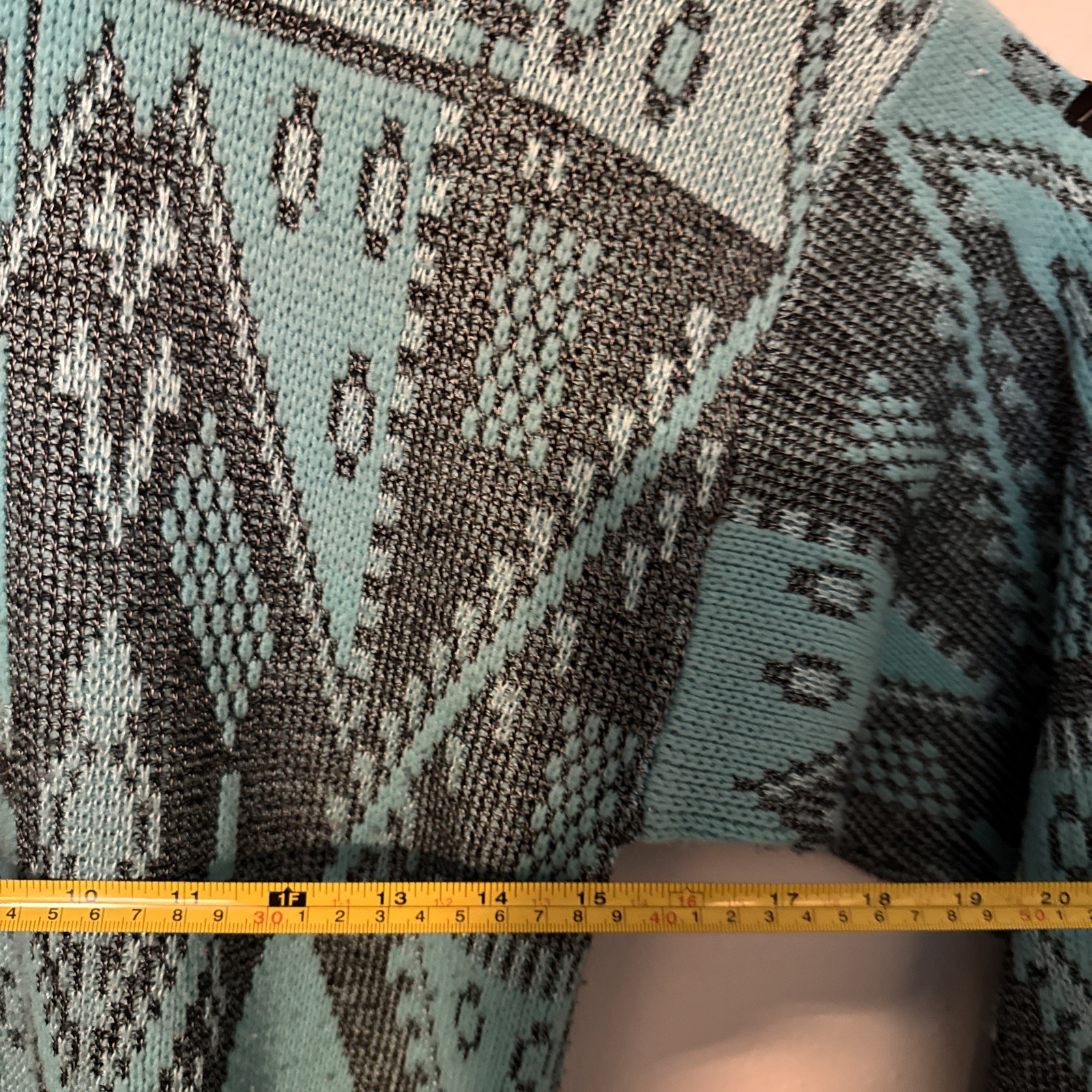 Vintage 1980’s Koman Retro Aqua Blue Black Sweater Sweater XL Y2K vibe Tribal