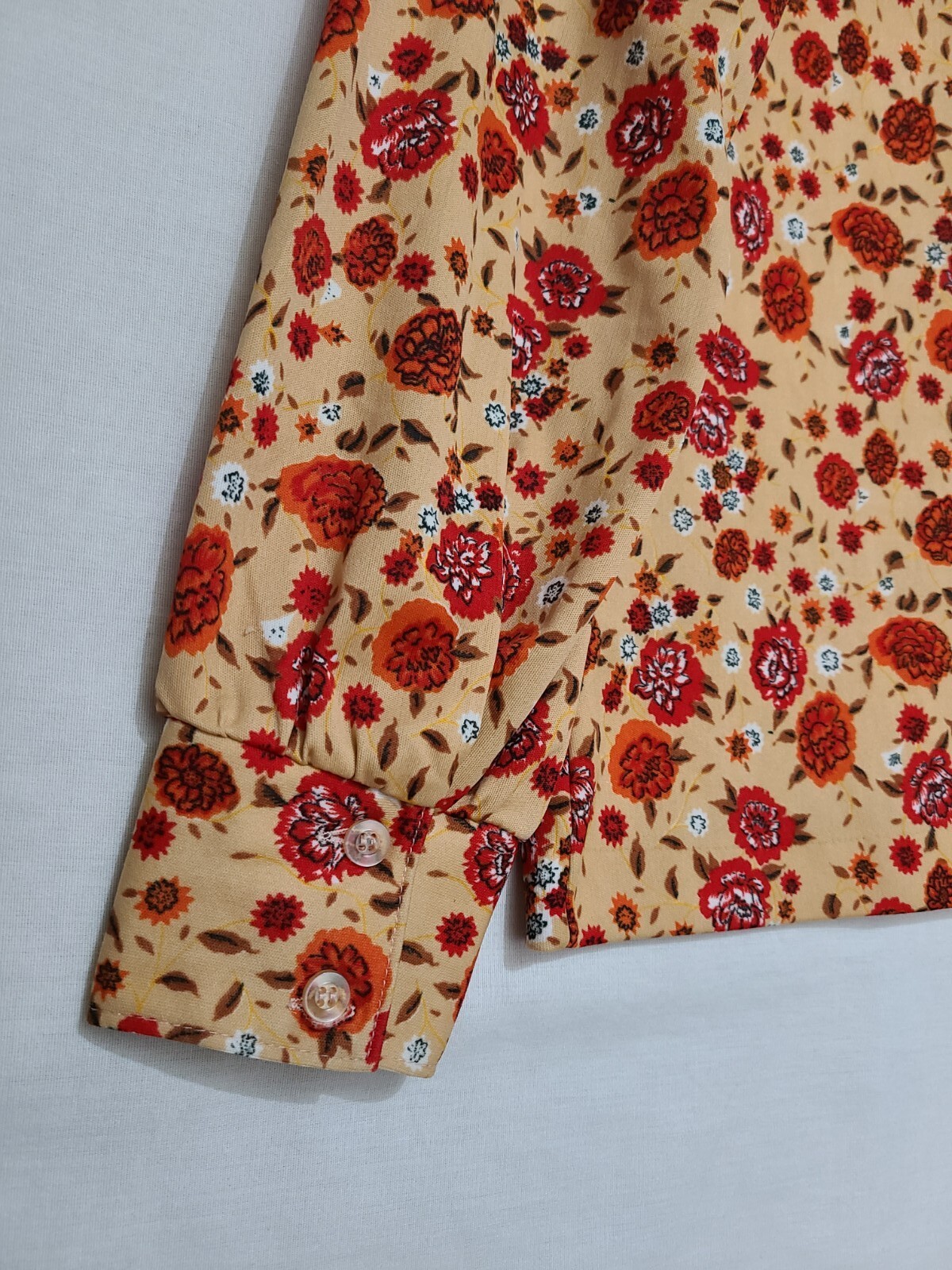 Vtg 70s Felice Orange/Red Floral Button Front Long Sleeve Blouse Sz 16 (ZG)
