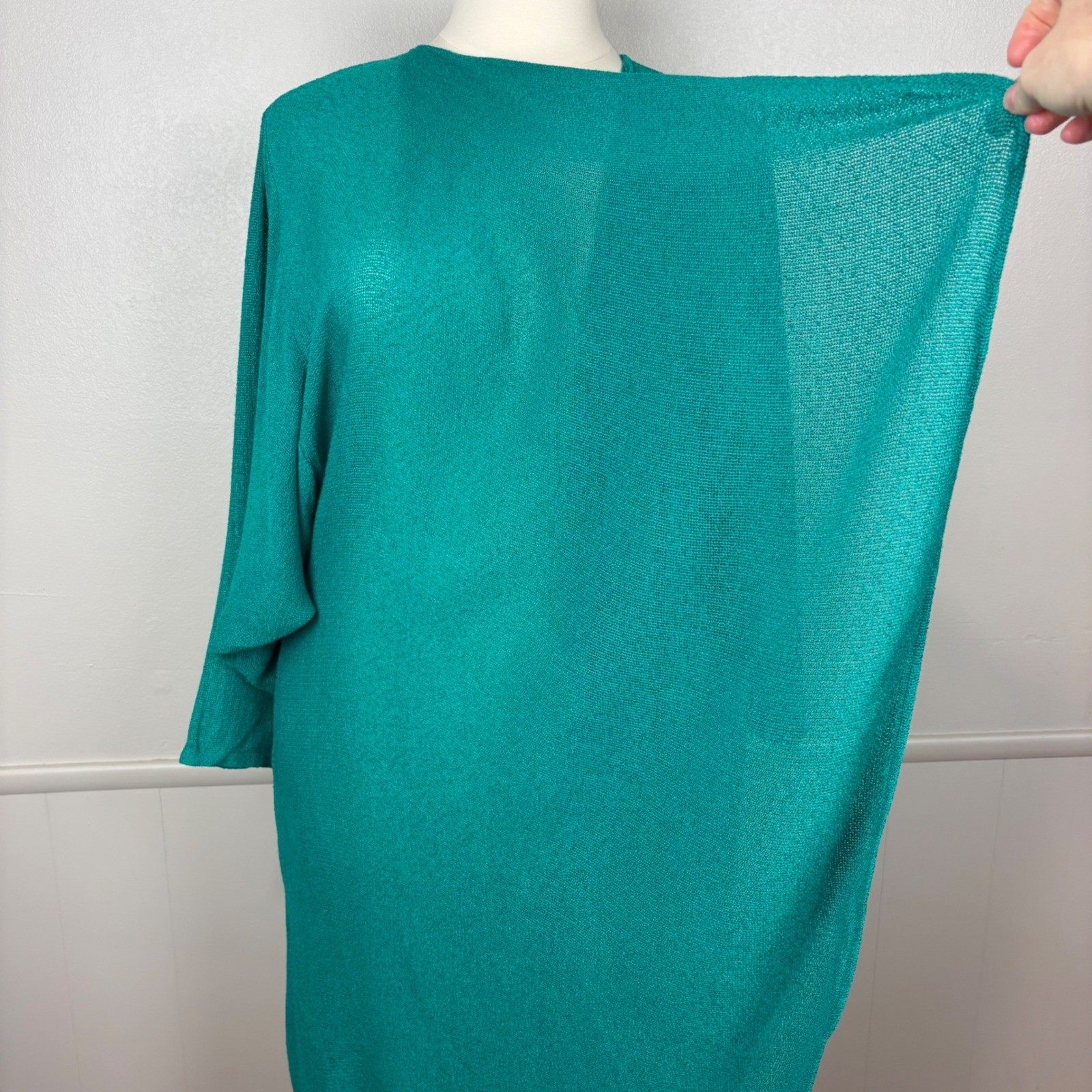 Spencer Alexis Vintage Kimono Inspired Topper Duster Teal Size 16 Dramatic 80s