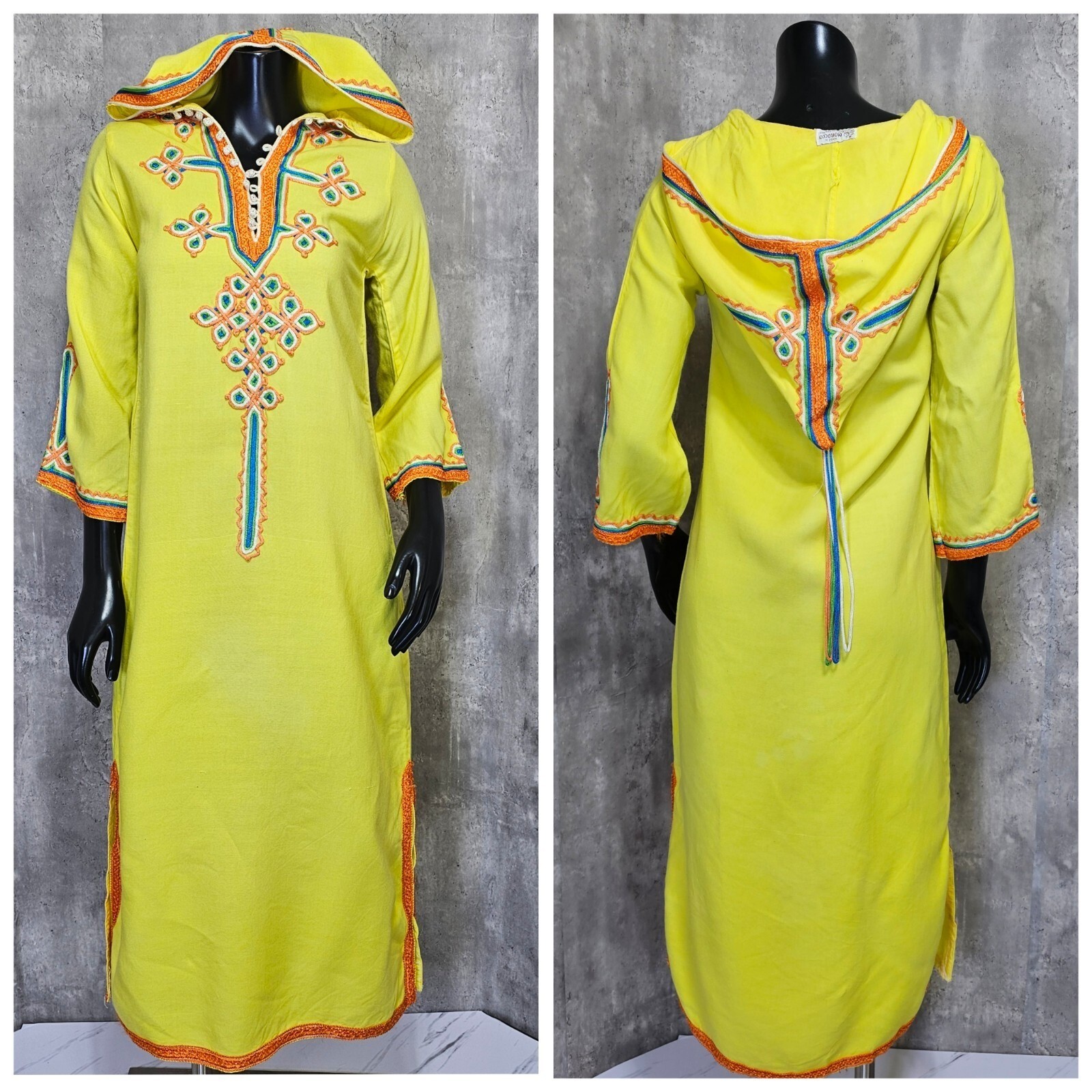 Vintage 60s Glenn Mark Moroccan Embellished Hooded Tunic Dress Festival Costume