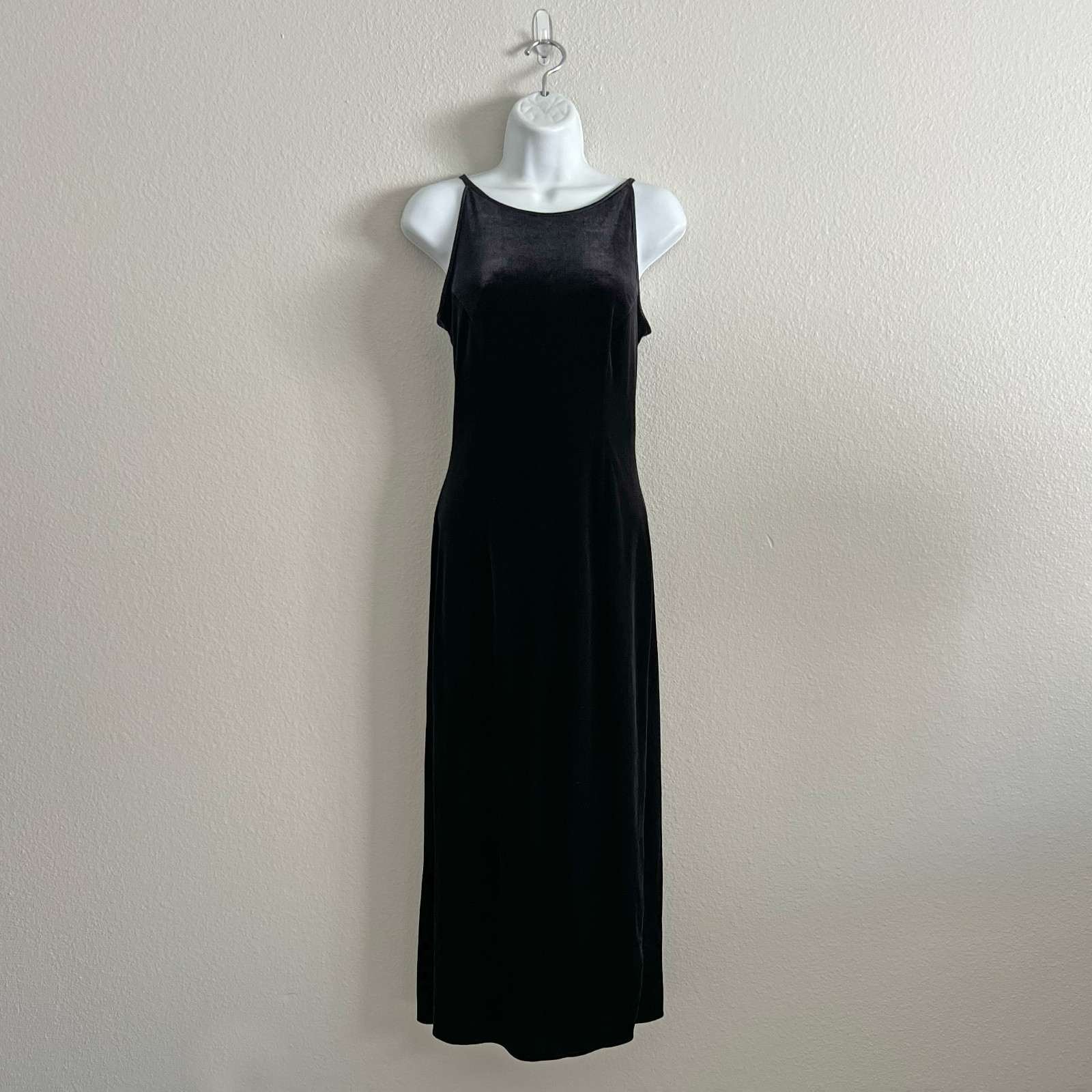 90s Black Velvet Formal Maxi Dress Jessica McClintock Gunne Sax High Neck Size 4