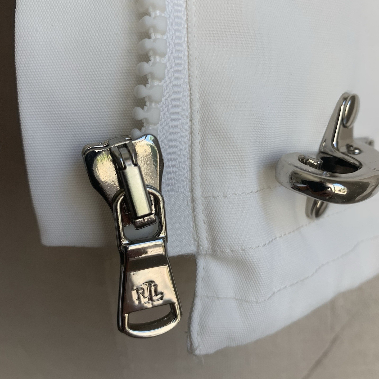 VTG Lauren Ralph Lauren Fireman Jacket M White Nylon Insulated Lobster Clasp Y2K