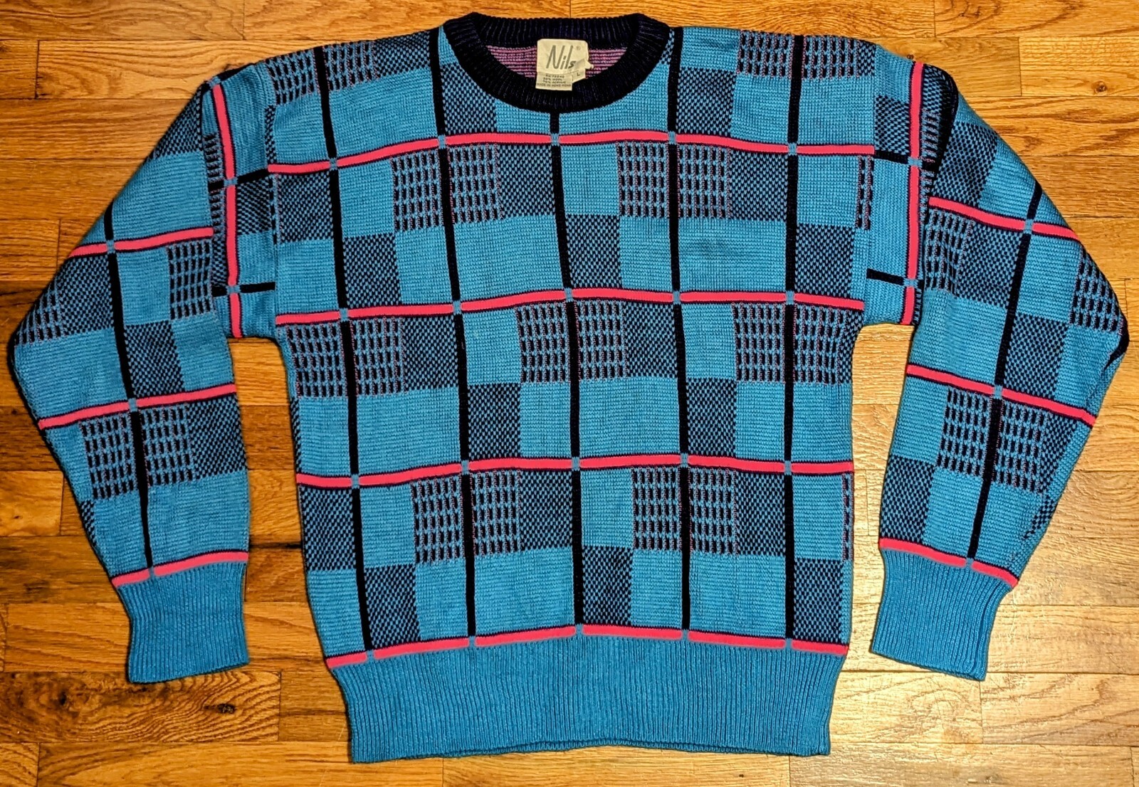 Vtg Nils Geometric Sweater – LARGE – Pullover 80s Cozy Bright Snow Ski Winter