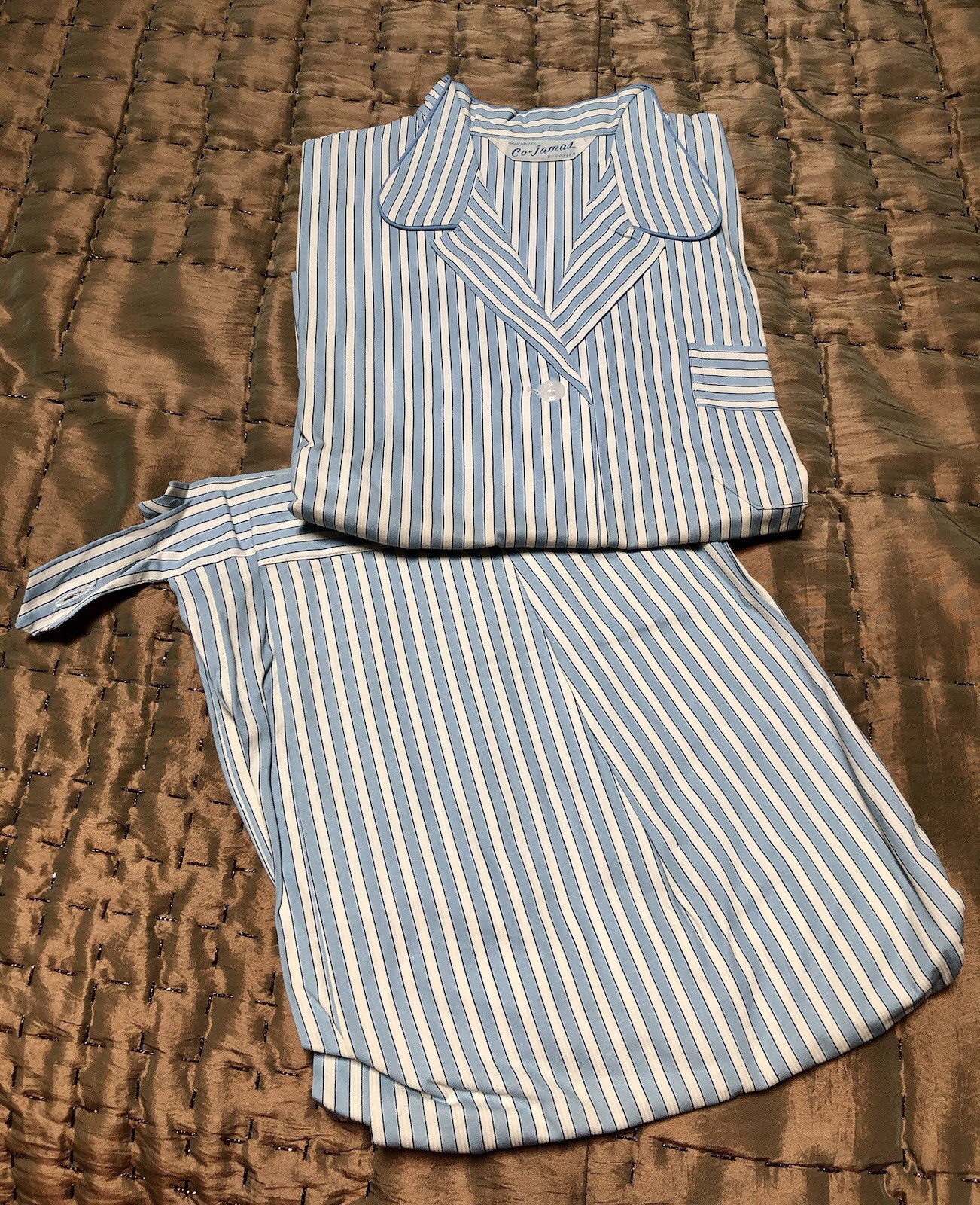 VTG 1950s DEADSTOCK NOS Man-Tailored FRENCH BLUE WHITE STRIPED PAJAMAS Sz-40