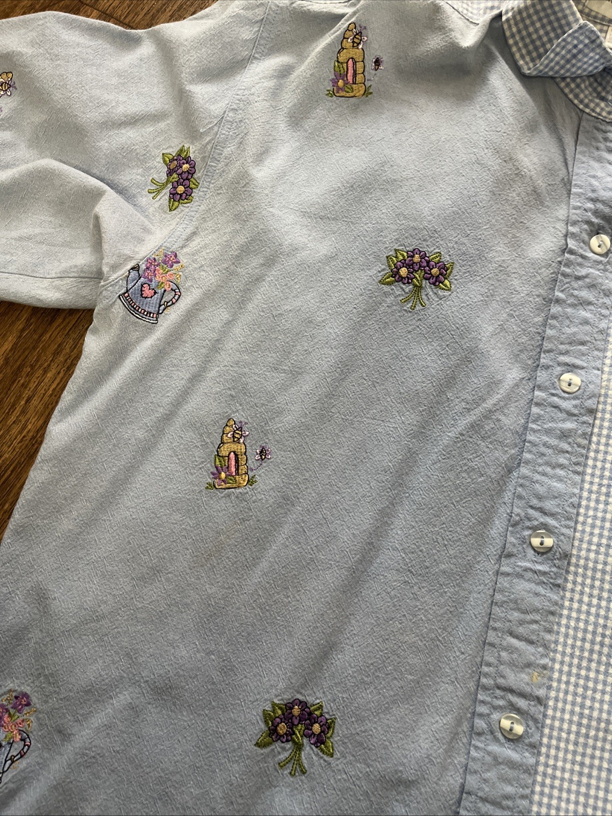 Vintage Casey Coleman Embroidered Shirt Womens XL 90s Cottagecore Button Down