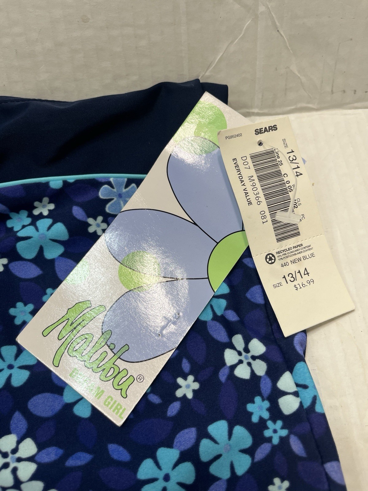 NWT Sears Bikini swimsuit blue floral SIZE 11/12 top and 13/14 bottoms/shorts