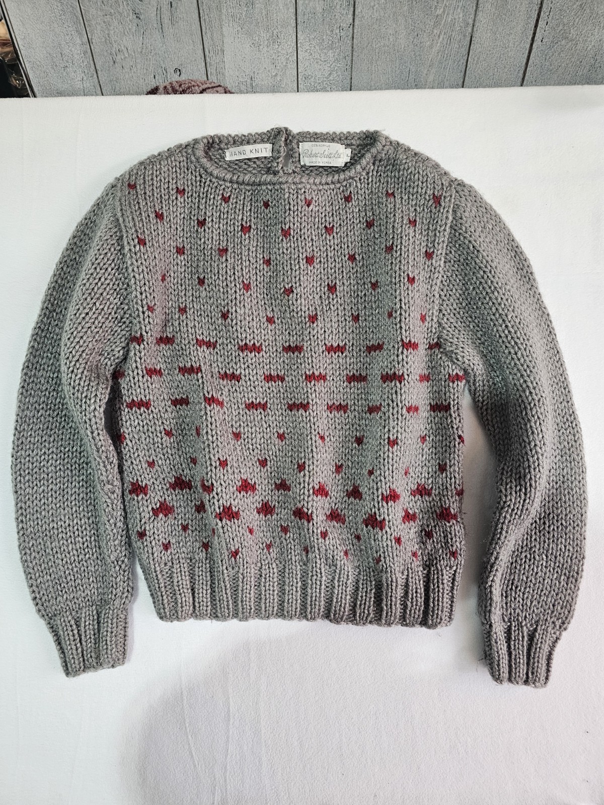 Hand Knit Vintage Robert Scott Ltd Sweater Hearts Medium Grandmacore
