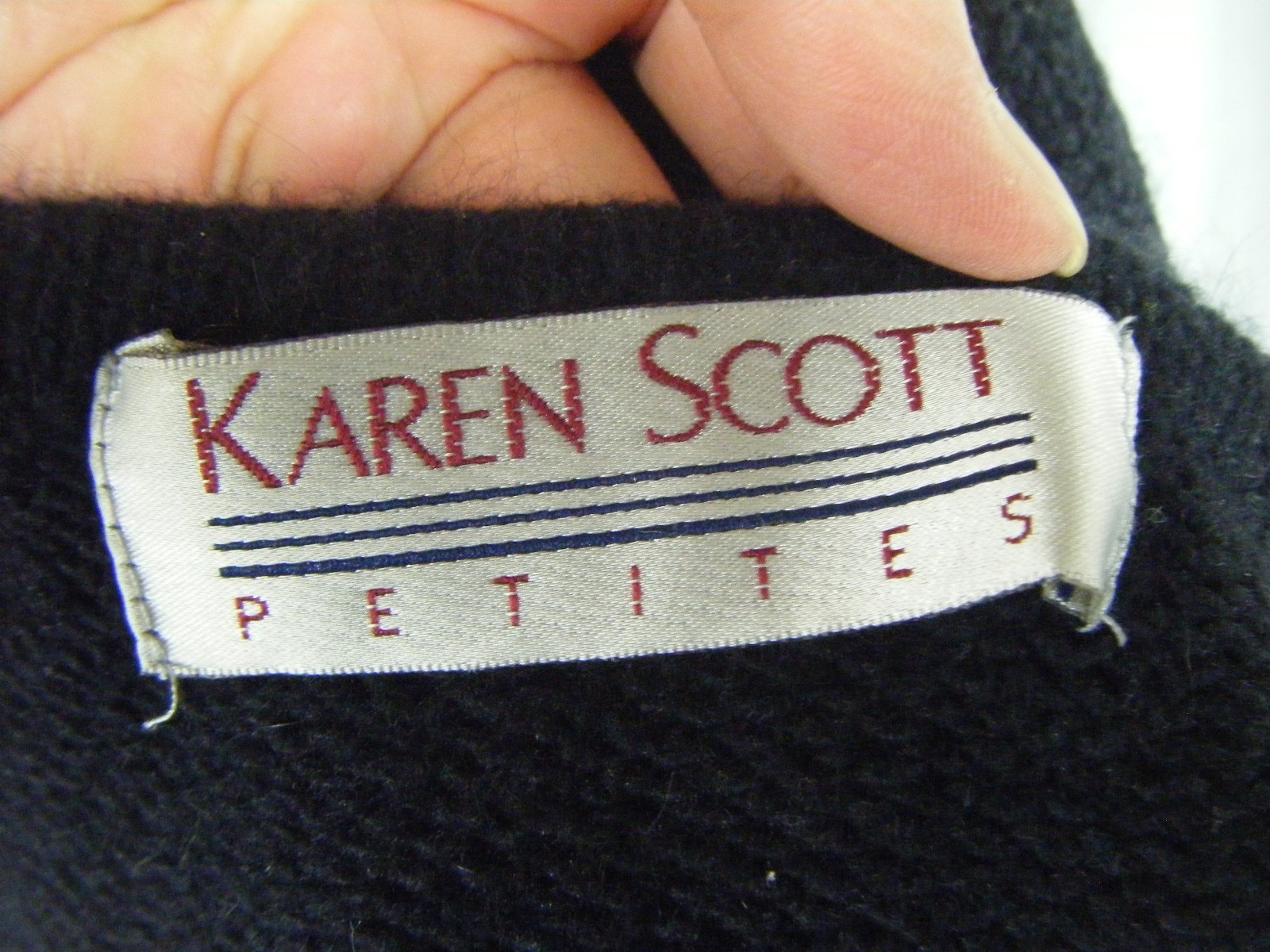 KAREN SCOTT PETITE Vtg Black Beaded Wool Blended Pullover Sweater-Bust 43/PM-PL