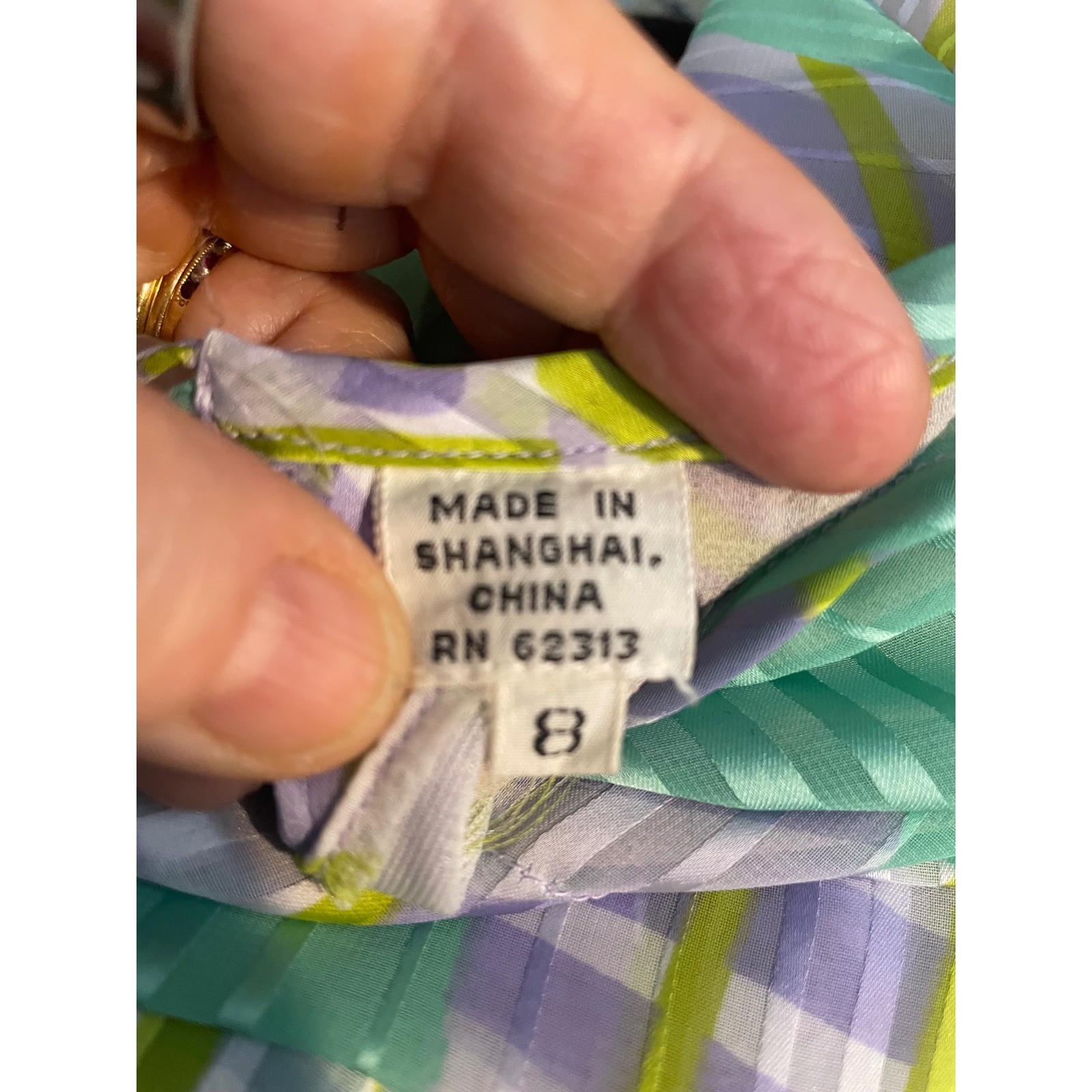 Vintage Oleg Cassini Silk Blouse Size 8 Pastel Print Puff Sleeve Sheer Top