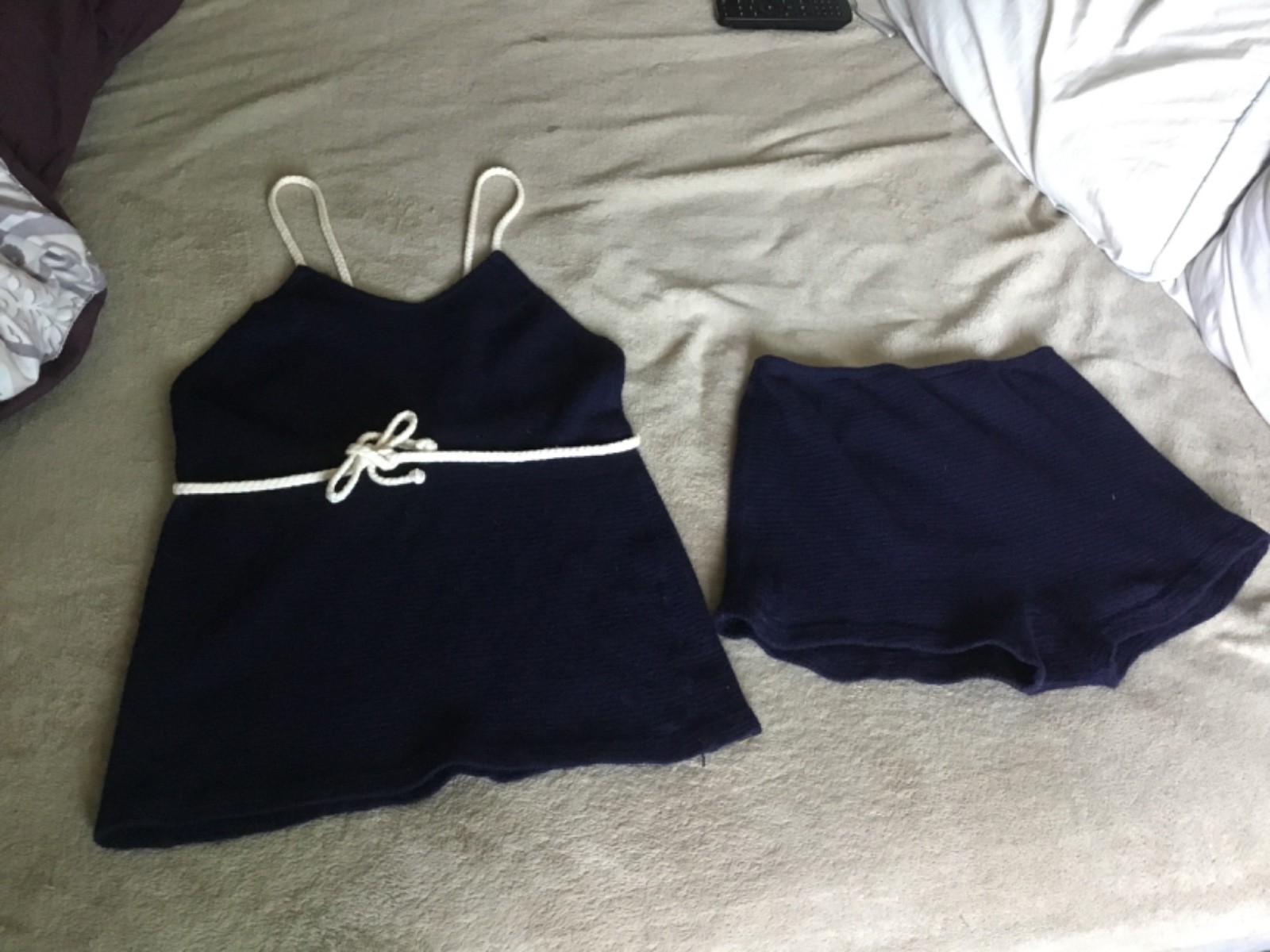 Vintage 1920 – 1930’s Wool Bathing 2 pc suit Navy sailors beach Bradley