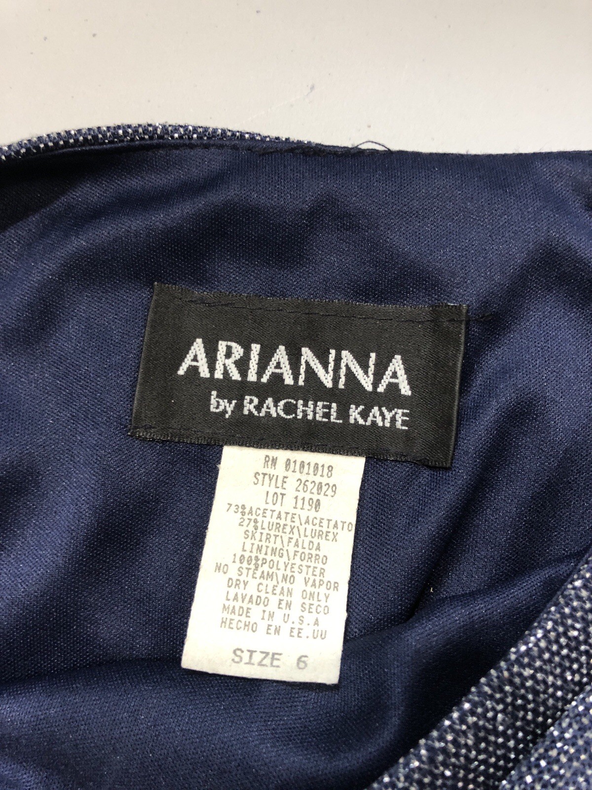 VTG Arianna Ny Rachel Kaye Navy Blue Gray Metallic Top Sleeveless Maxi Dress 6