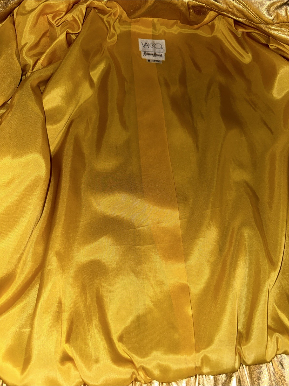 Vintage 80s VAKKO Neiman Marcus Gold Metallic Leather Jacket Bomber Medium USA