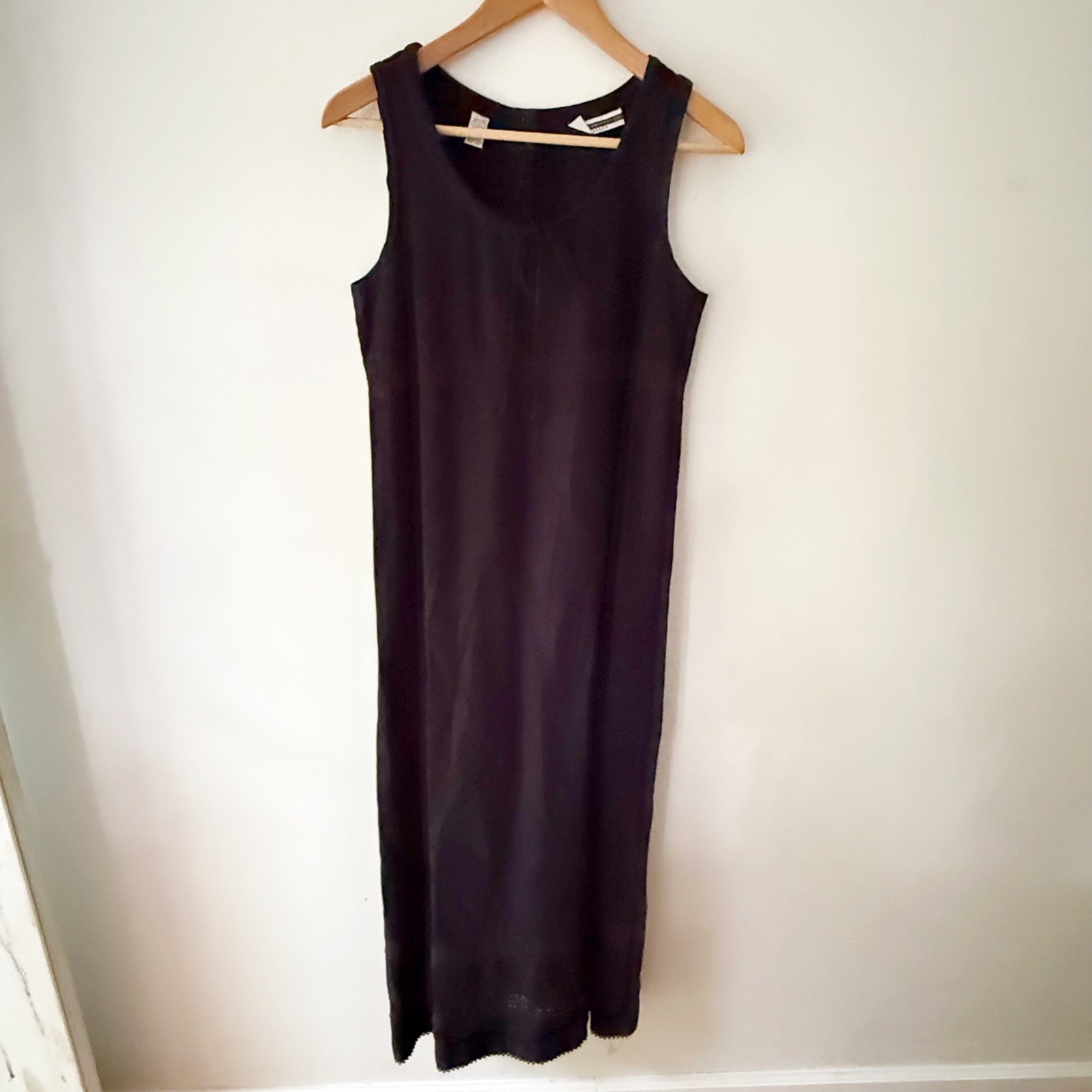 Vintage Maxi Dress Women 8P Black Crochet Linen Blend Dark Cottagecore Beach