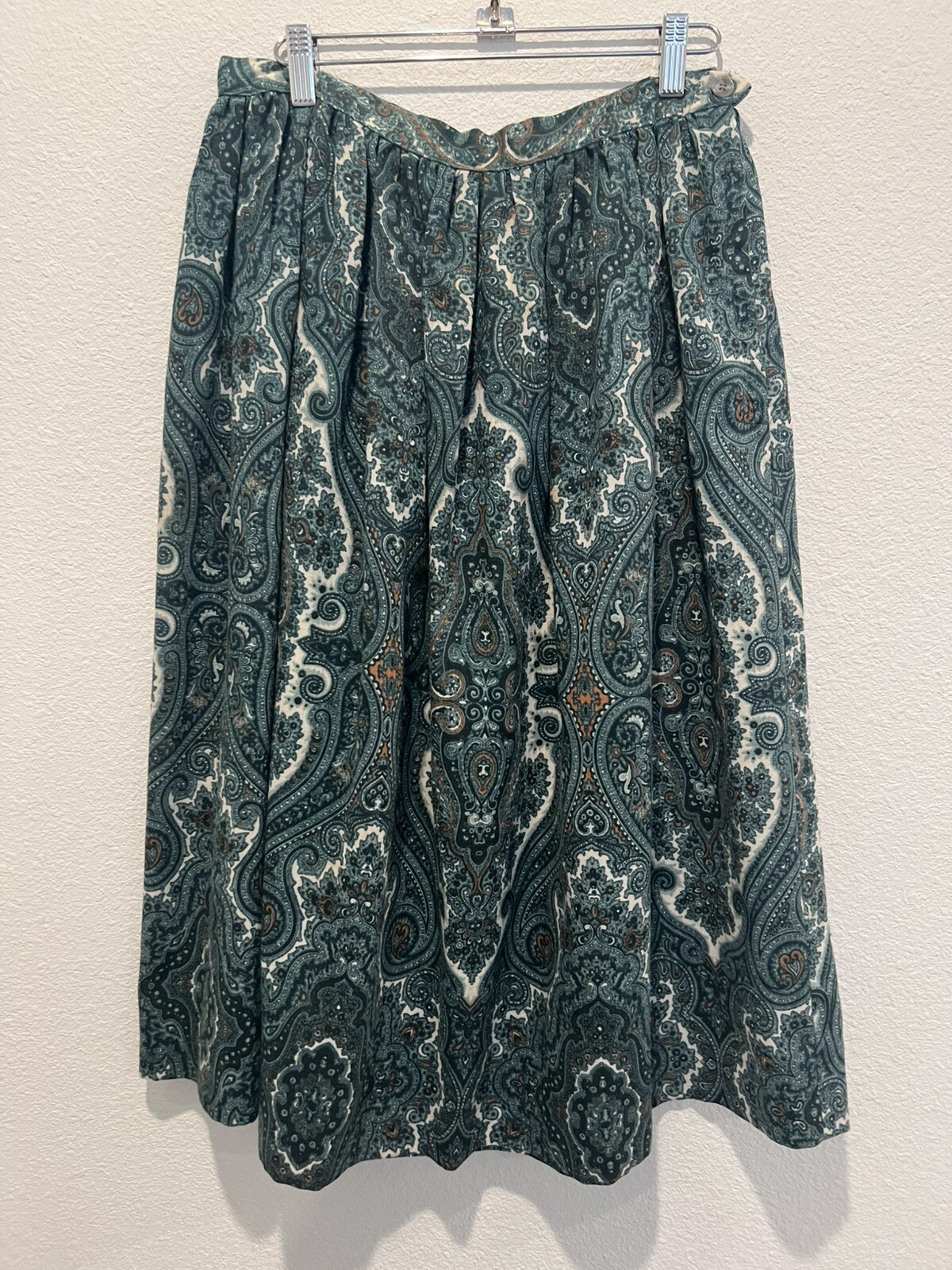 Vintage 60s Summit Of Boston Teal Paisley Circle Skirt Pleated Size 12?