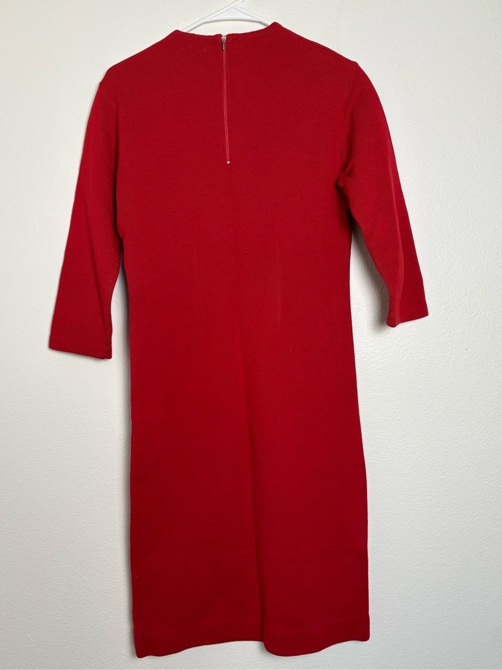 Joseph Magnin Pure Wool Red Long-Sleeve Knit Sheath Dress Size 8