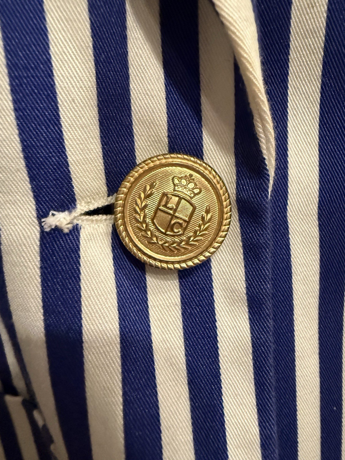 Vintage Liz Claiborne Collection Striped Blue White Blazer w/ Gold Buttons