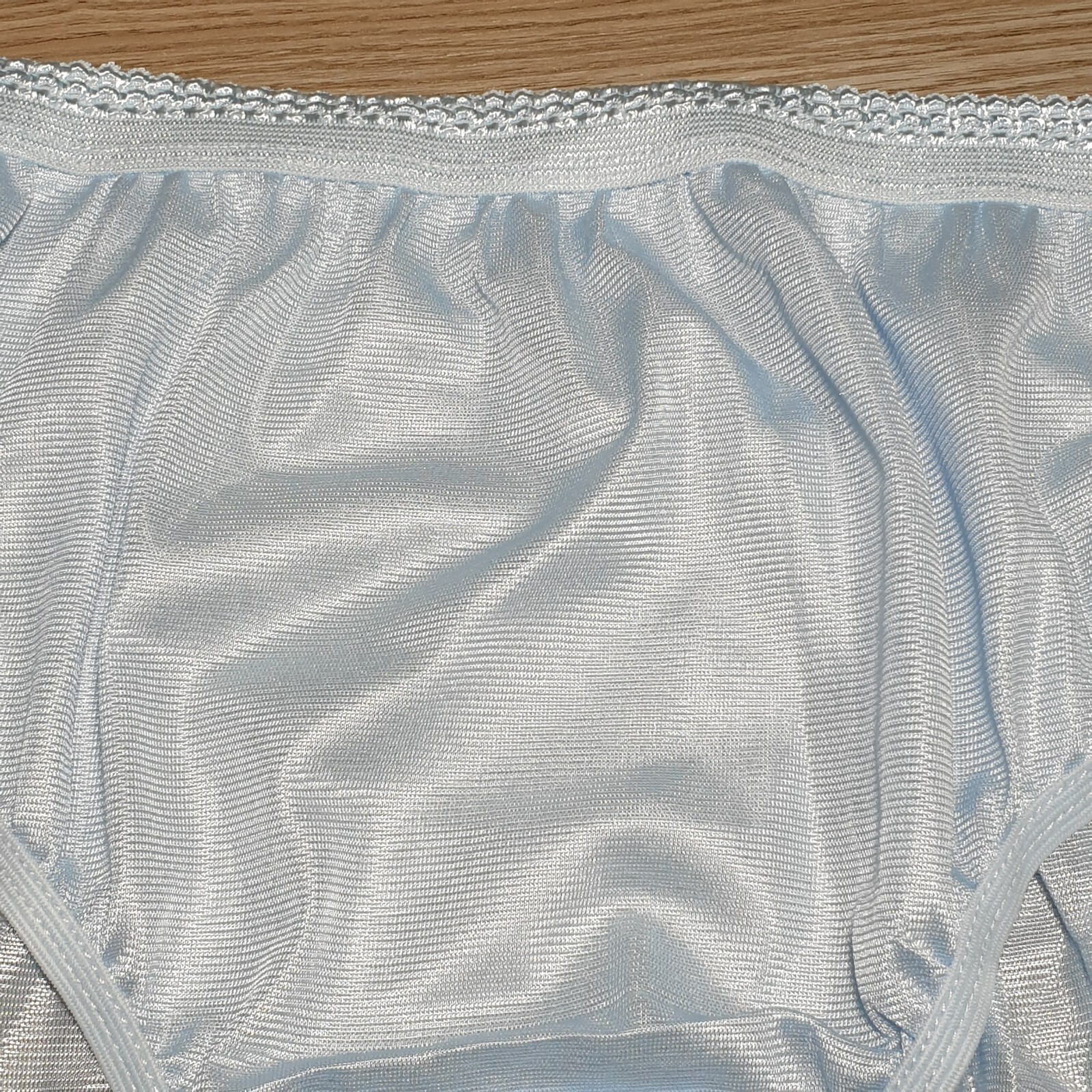 Vintage Silky Nylon Panty Baby Blue Sissy Soft Sheer Brief Size 7-8 Hip 38-42″