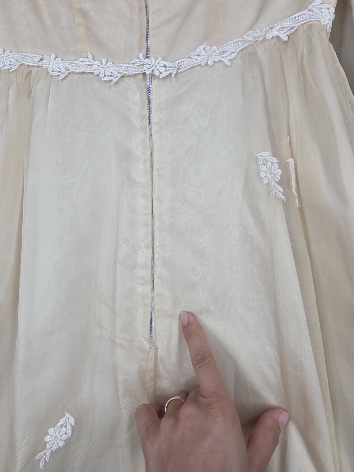 Vintage 70s Wedding Dress Size 4 Small Ivory With Lace Trim Chiffon Prairie