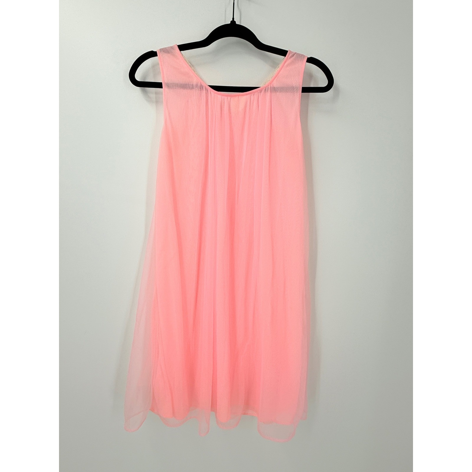 Vintage 60s 70s Pink Nylon Lace Peignoir babydoll Nightgown Sz S USA coquette