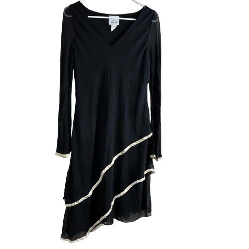 VTG 90s Amy Michelson for Holly Harp Silk Asymmetric Tiered Dress M Black Ivory