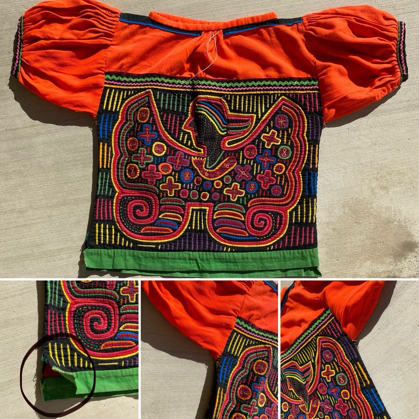 Vintage Kuna Mola Blouse Reverse Applique Winged Figure Panama Folk Art Top