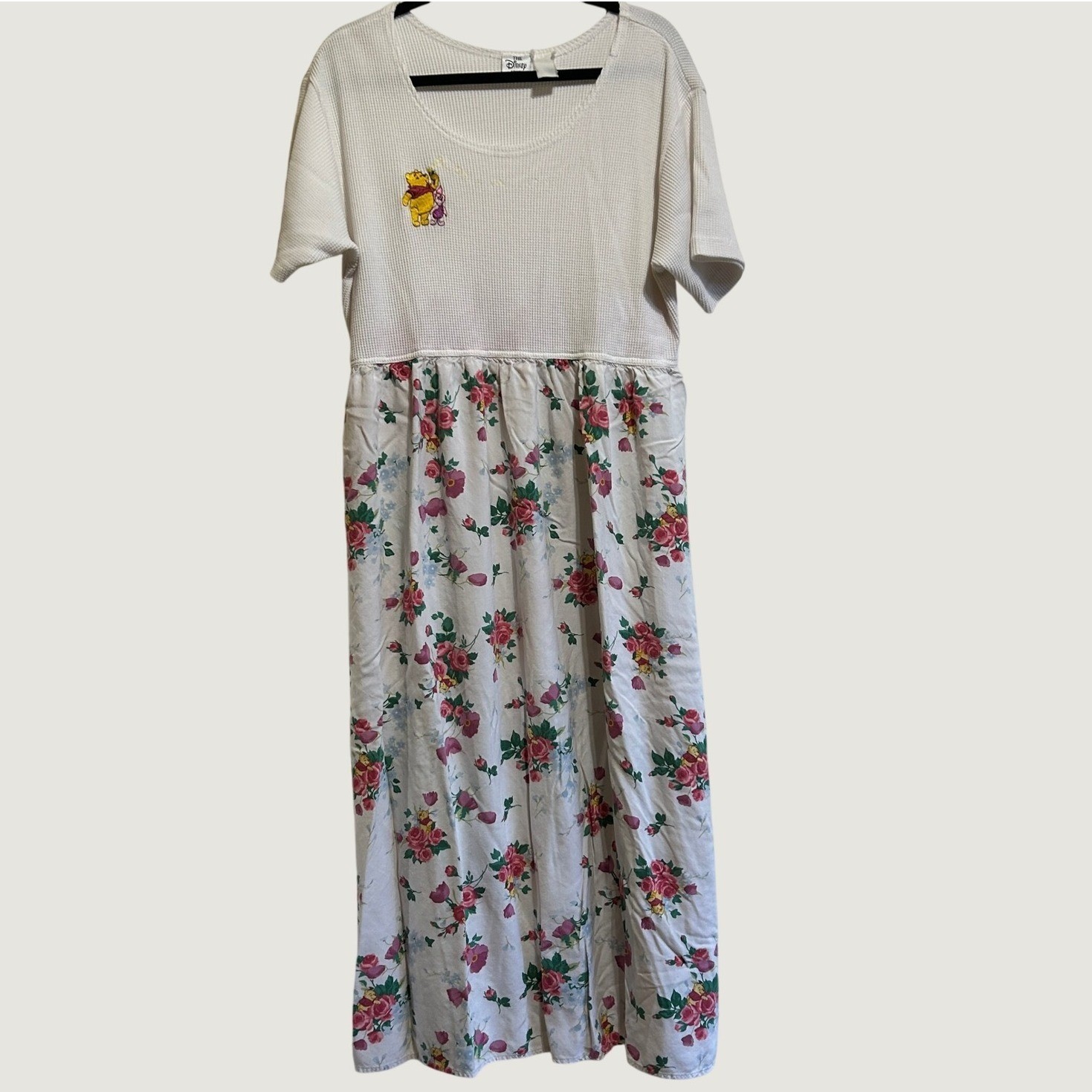 Disney Winnie the Pooh Dress Vintage White Floral Waffle Knit Maxi L
