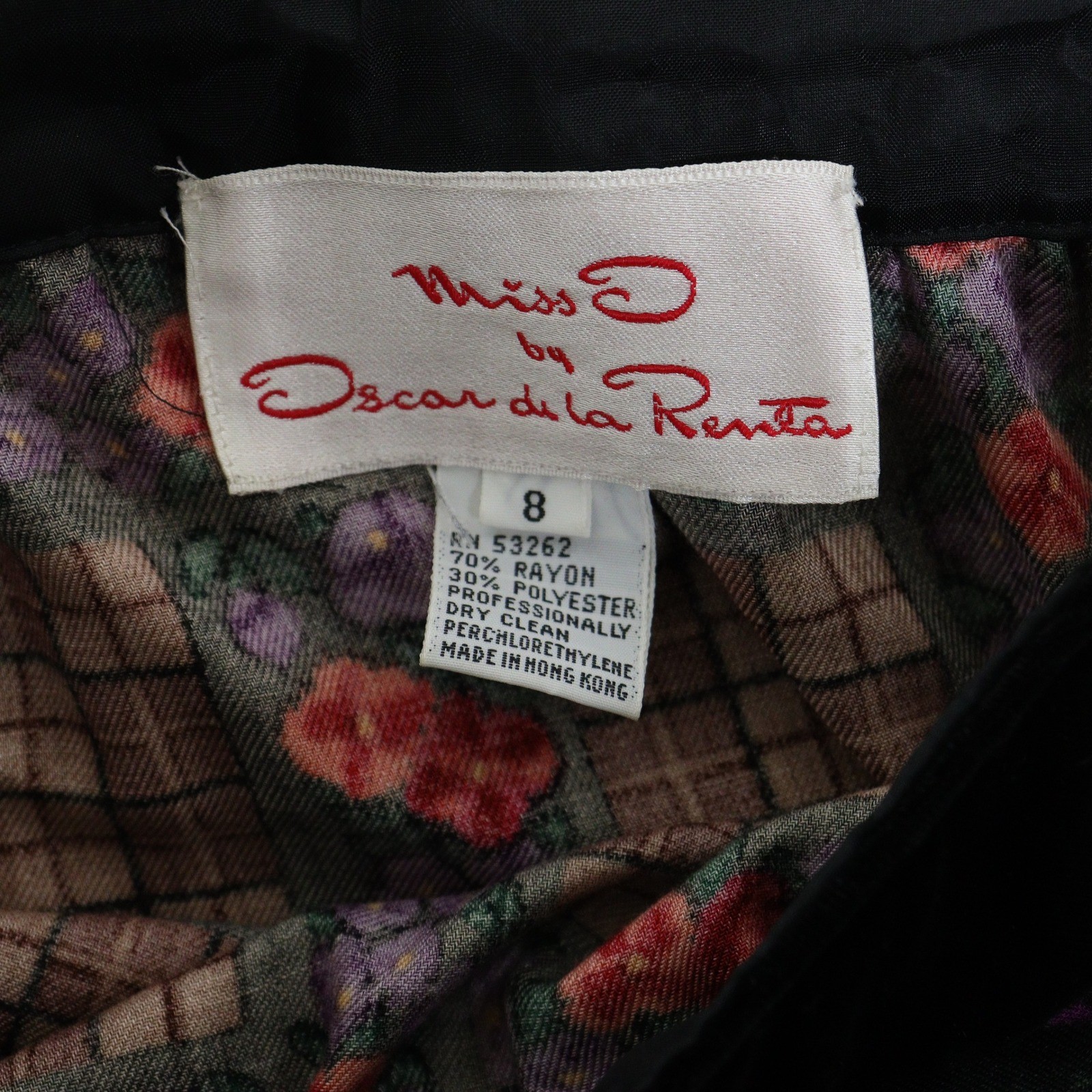 Vtg Oscar de la Renta Miss O Skirt Suit Floral Brown Plaid Velvet Trim Women 8