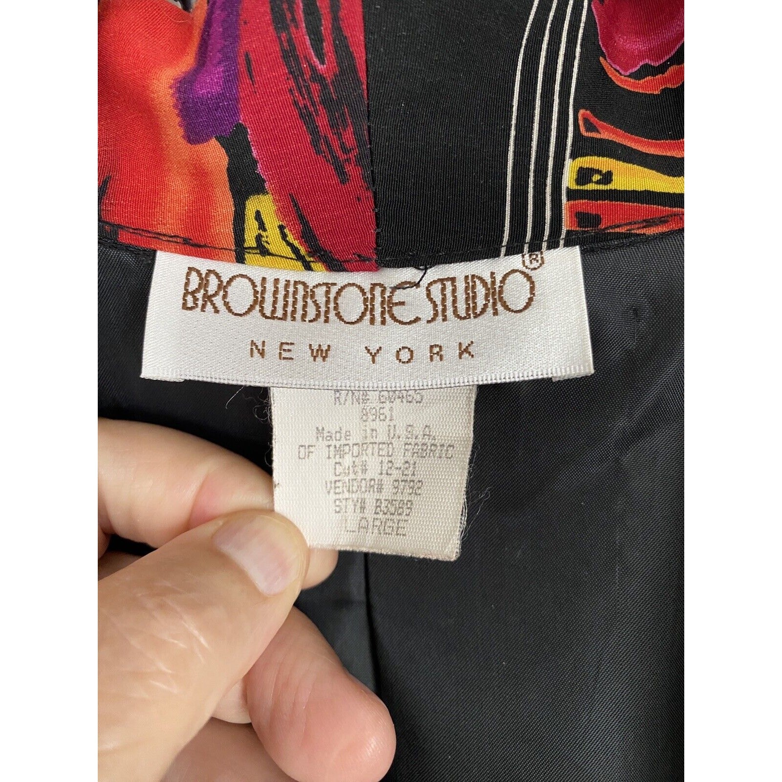 Vintage Brownstone Studio Blazer Jacket Multicolor Abstract Pattern 80s Large