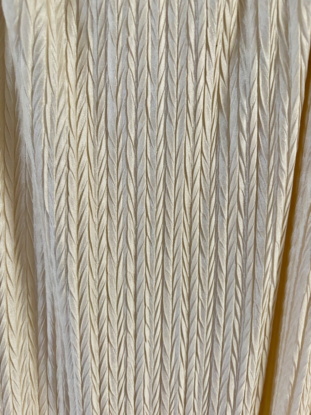 VTG Mary McFadden Collection 1970 Ivory Plisse Braided Strap Evening Gown Dress