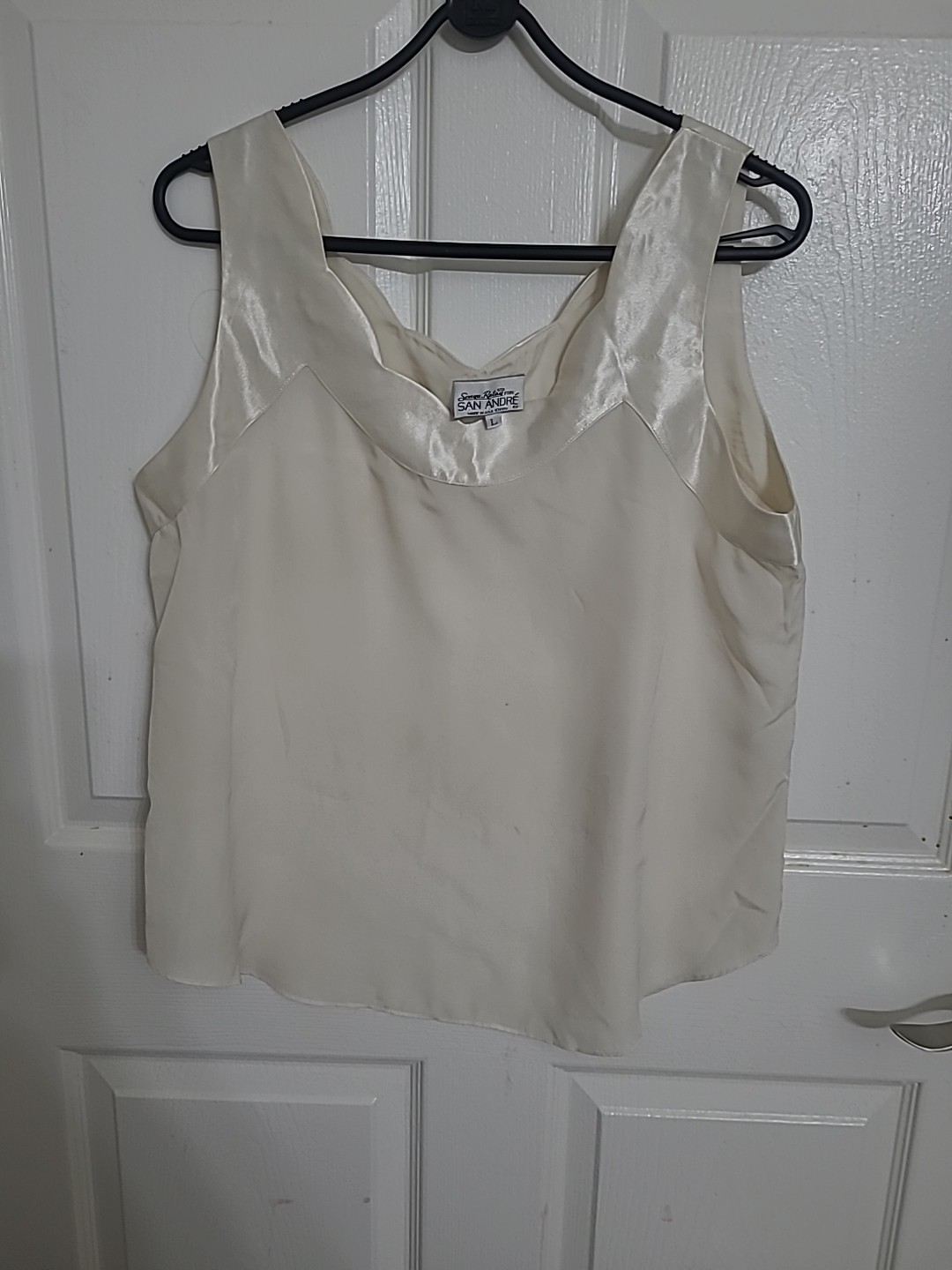 Sonya Ratay for San Andre Cream Shirt Vintage 90s Size L Made In USA Sleeveless