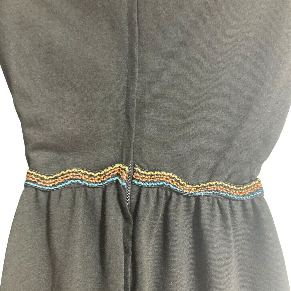 Handmade Dress Black Mini Long Sleeve Knit Stretch Ruched Hem and Trim Vintage