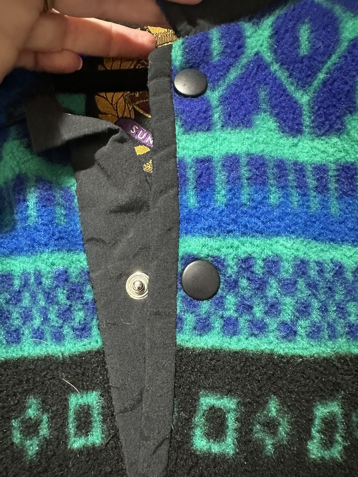 Vintage Sunbuster Geometric Fleece Pullover Size M USA Made 1980’s 1/4 Snap