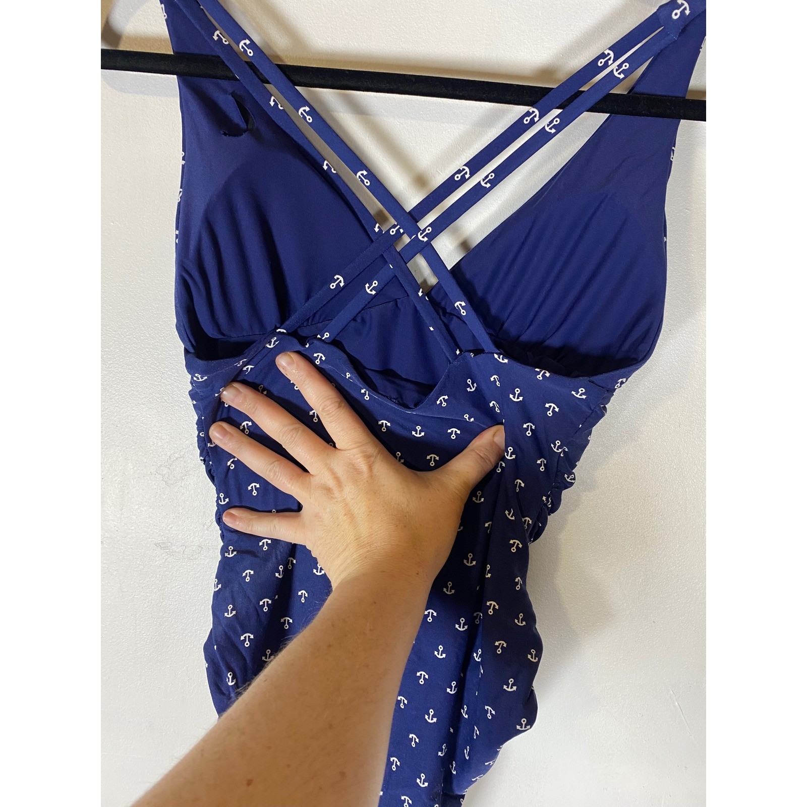 Nautical Anchor One Piece Swimsuit Ruched Blue Pin Up Retro Beach Small