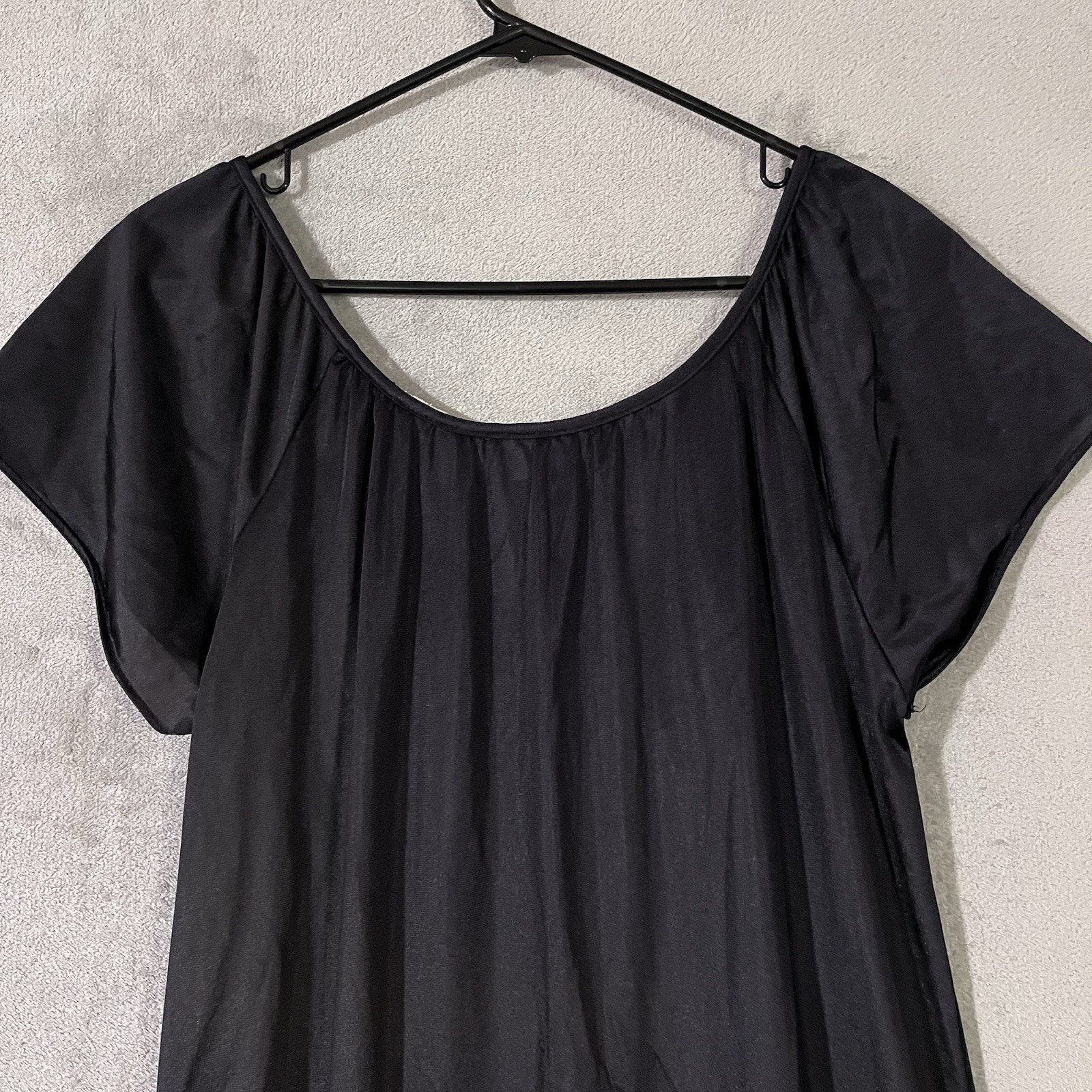 VTG LADY CAMEO DALLAS NIGHTGOWN Black Long Slip Dress Womens M Embroidered