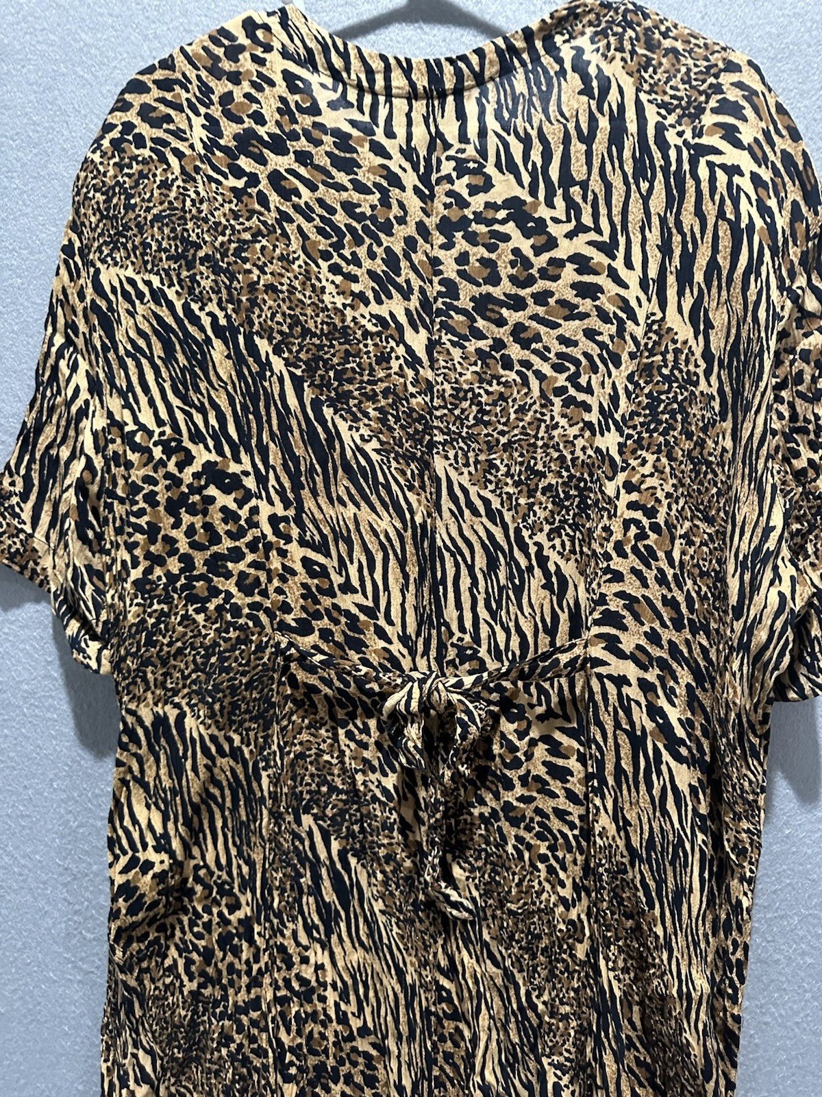 Vintage Leopard Animal Print Maxi Dress Women’s Size 1X V Neck 80s 90s Back Tie