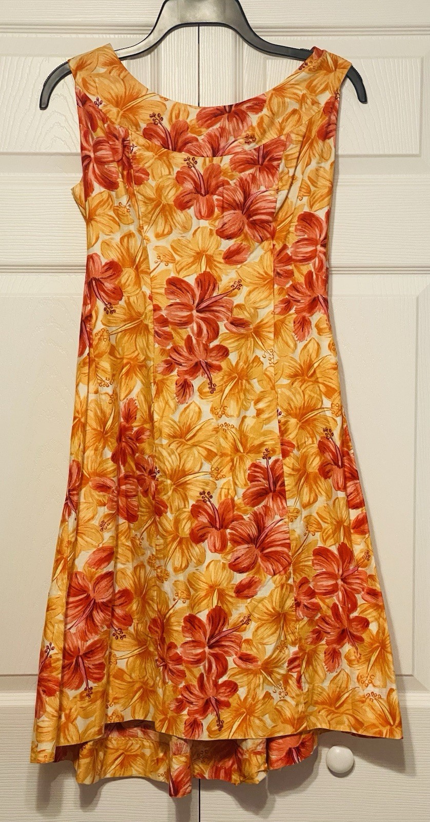 Vintage Royal Hawaiian Women’s Dress Hibiscus Orange Knee Length Sundress Medium