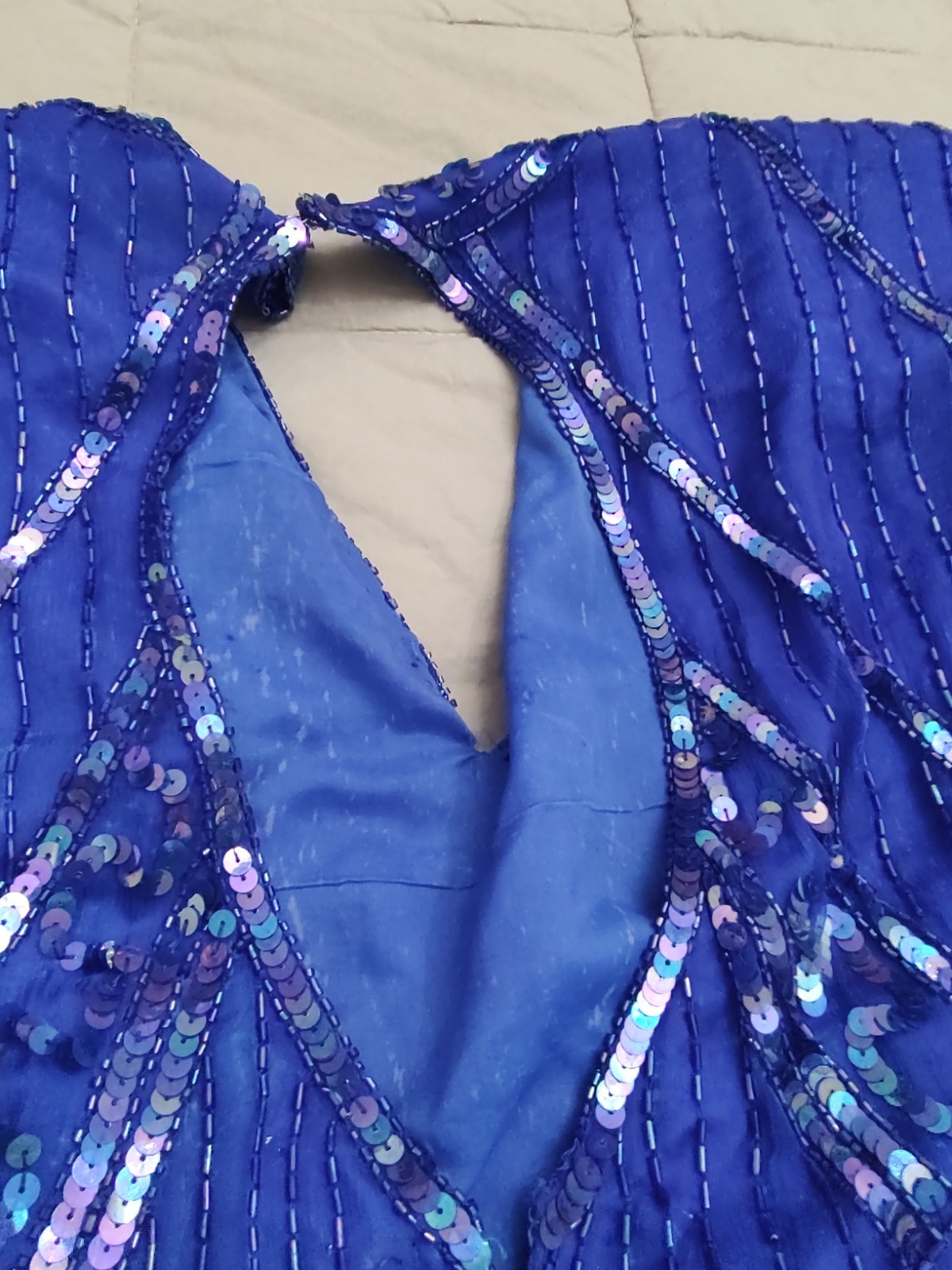 Vintage Beaded Cobalt Dance Wedding Party Dress 80’s Classic Sequin Studded