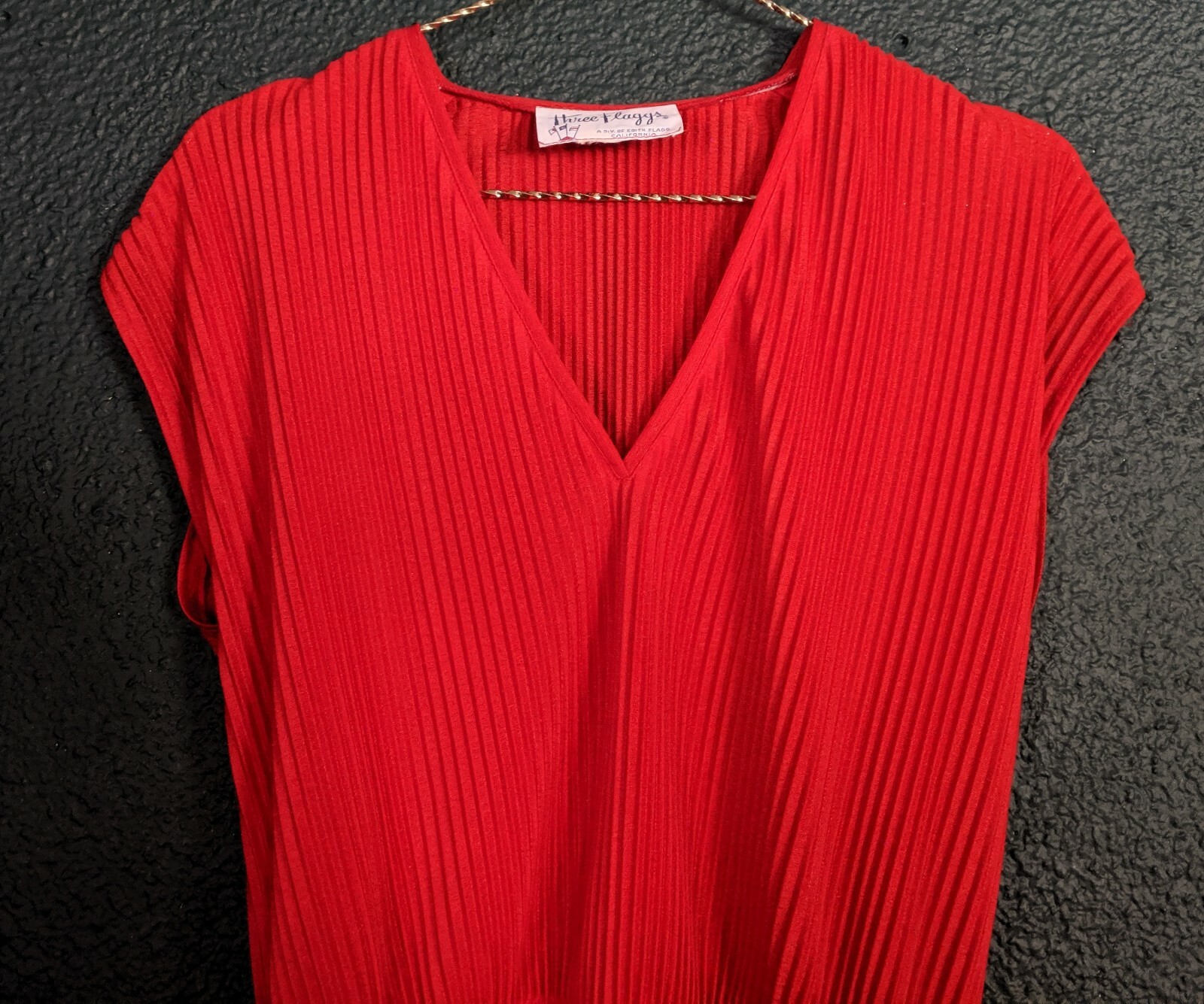 Vintage Three Flaggs Accordian Pleat Red Blouse Skirt Set Stunning Edith Flagg M