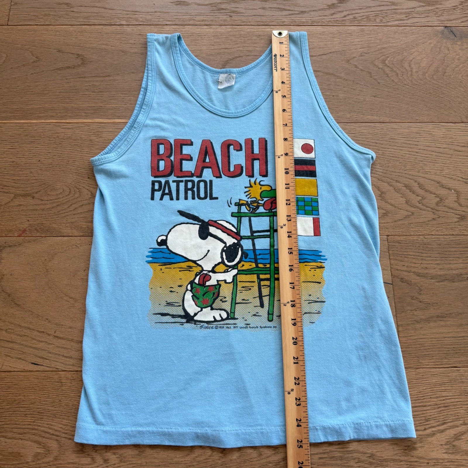 Vintage Artex Snoopy Peanuts Beach Patrol Tank Top Blue Graphic Tee Women Medium