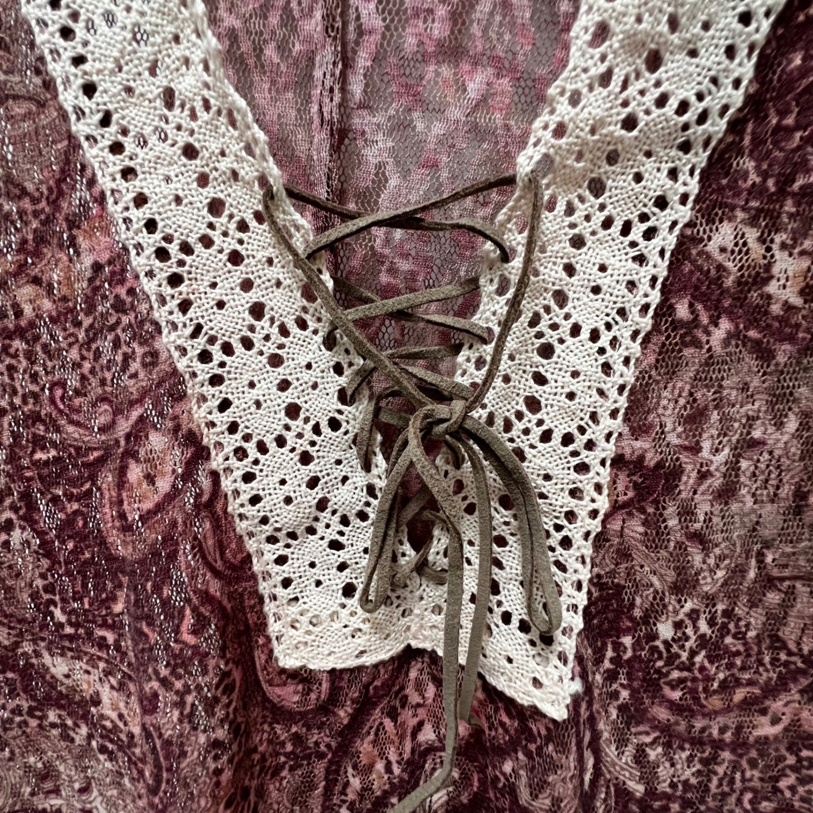 Vtg 90s Bisou Bisou Paisley Lace Bell Sleeve Top Boho S Whitchy Whimsygoth USA
